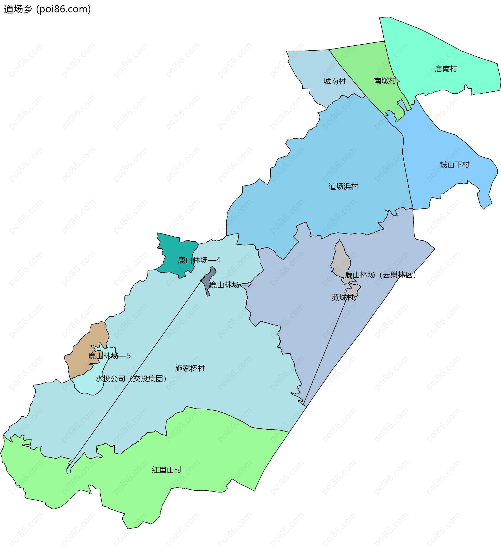 道场乡边界地图(五级行政区划)