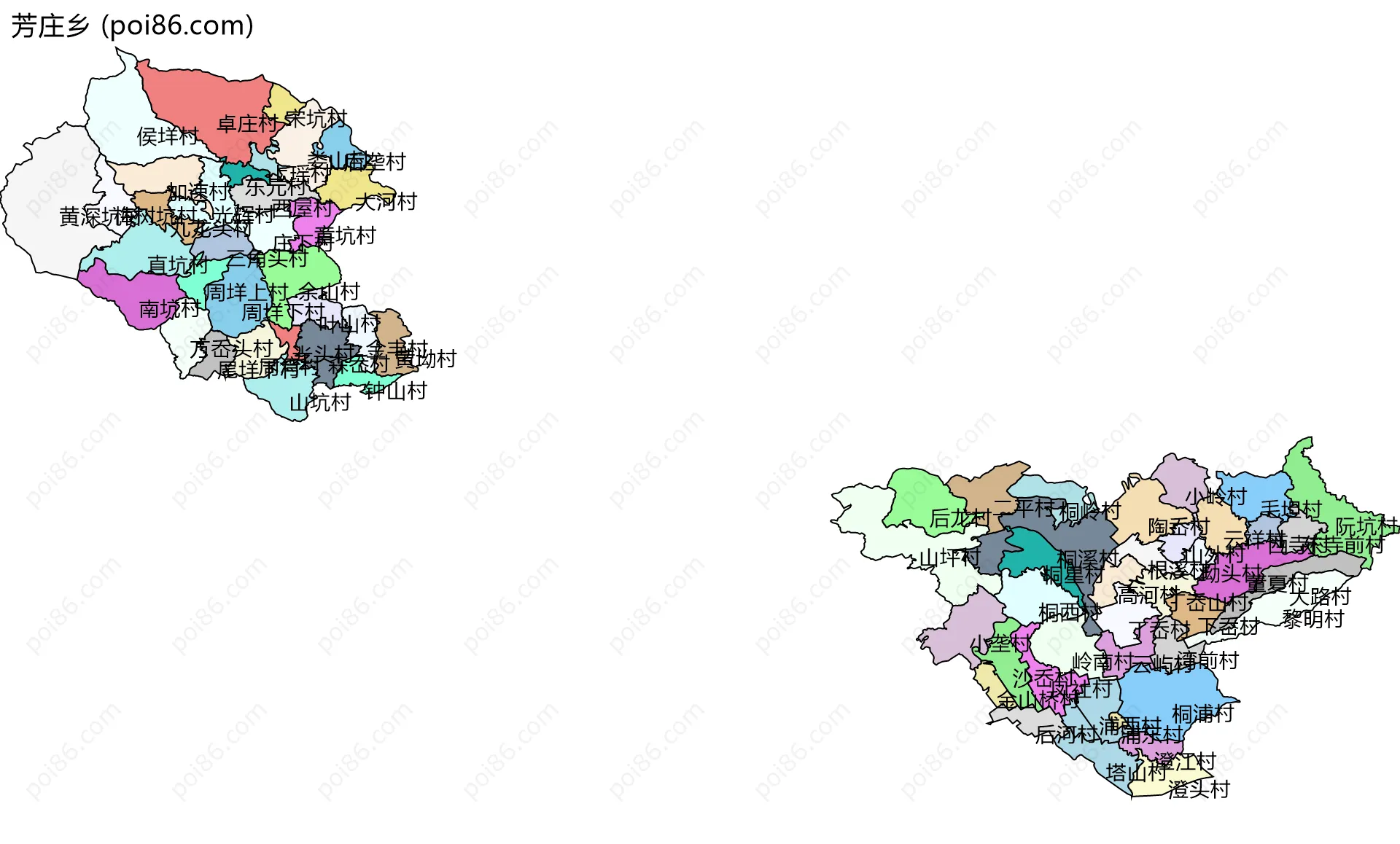 芳庄乡边界地图(五级行政区划)