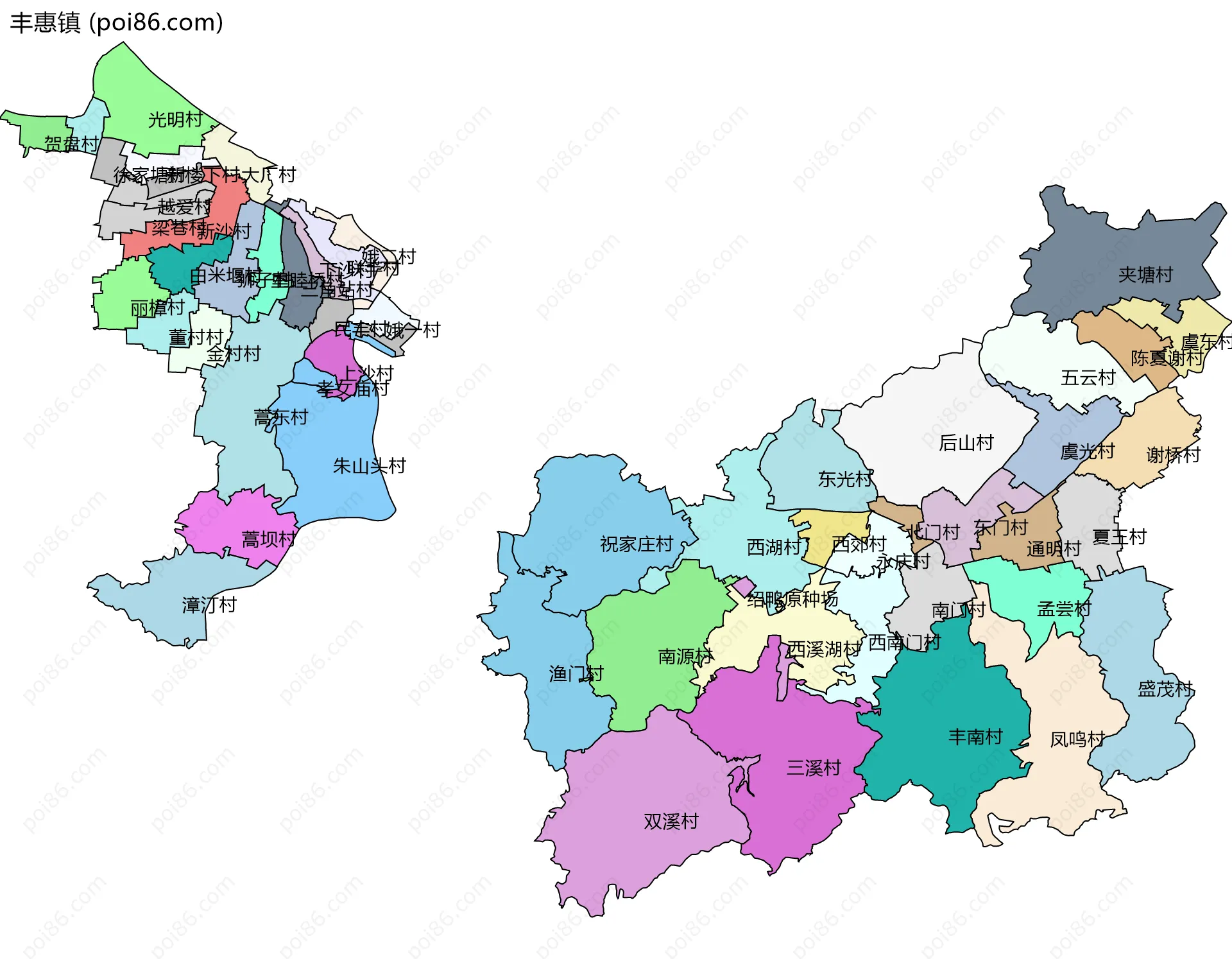 丰惠镇边界地图(五级行政区划)