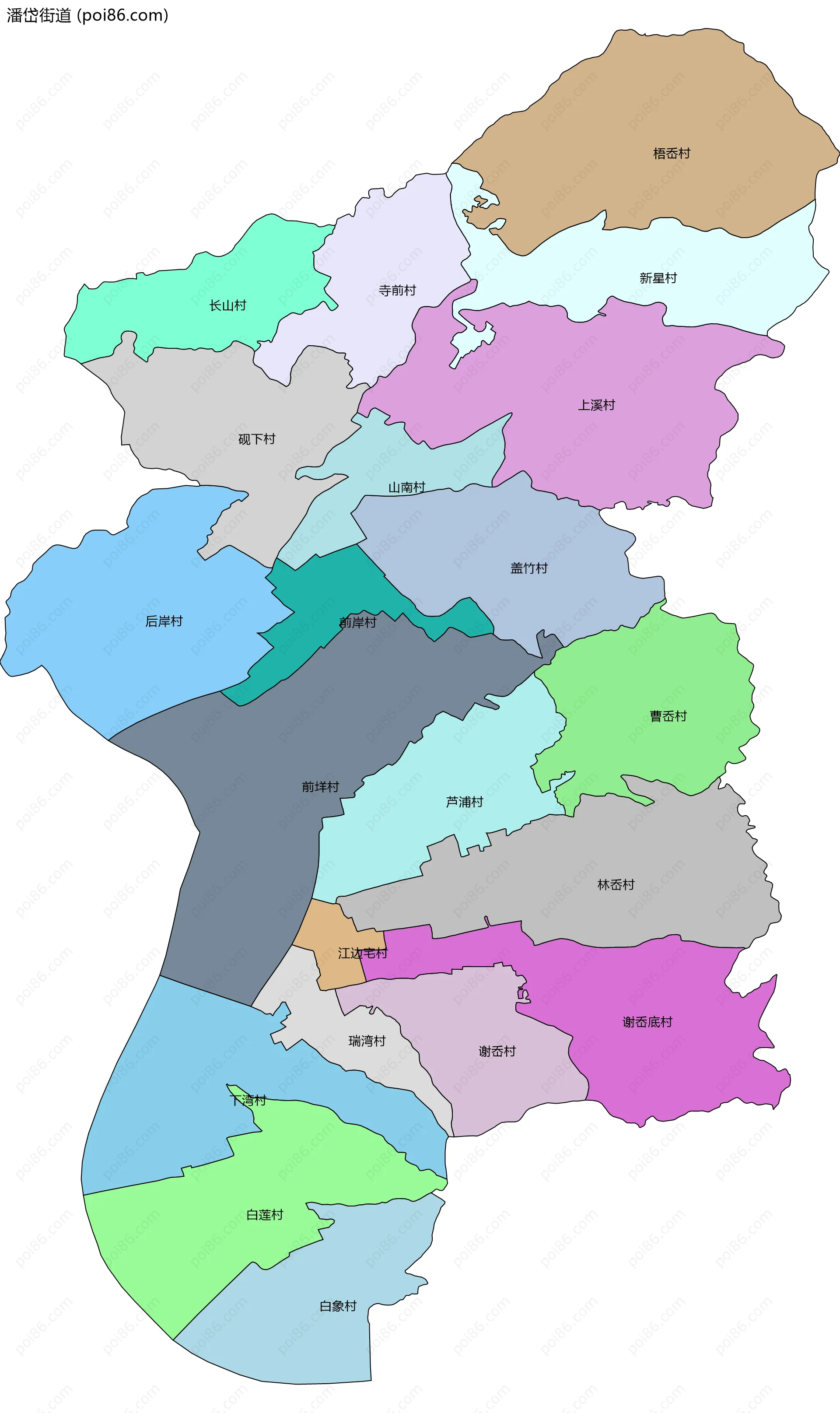 潘岱街道边界地图(五级行政区划)