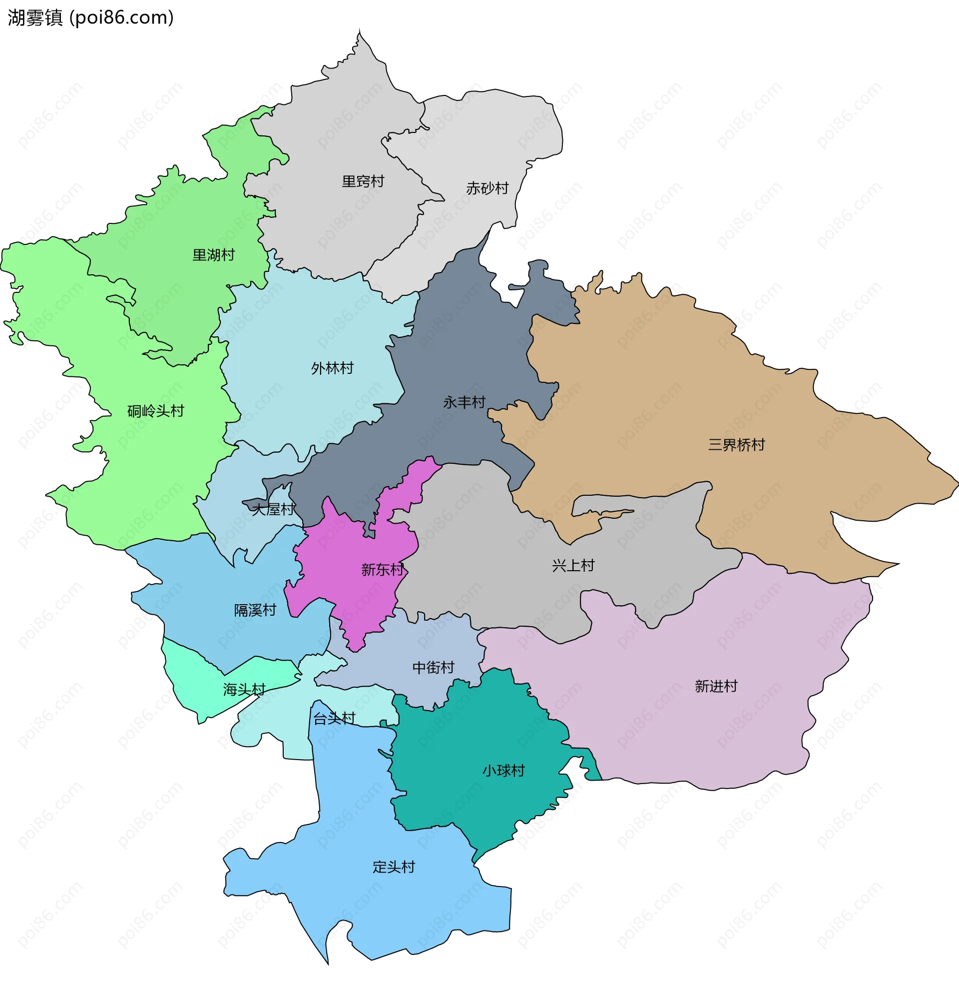 湖雾镇边界地图(五级行政区划)