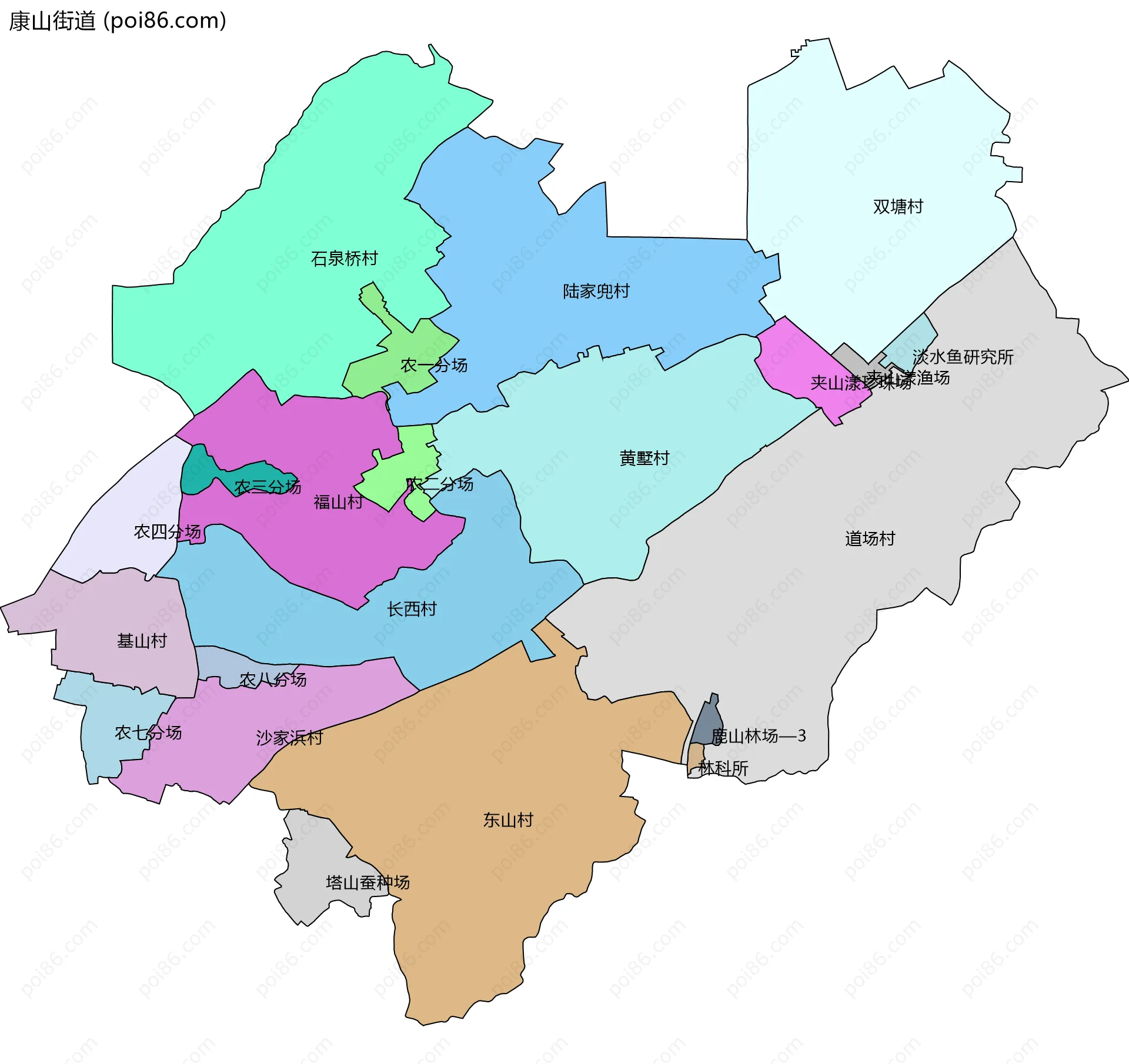 康山街道边界地图(五级行政区划)