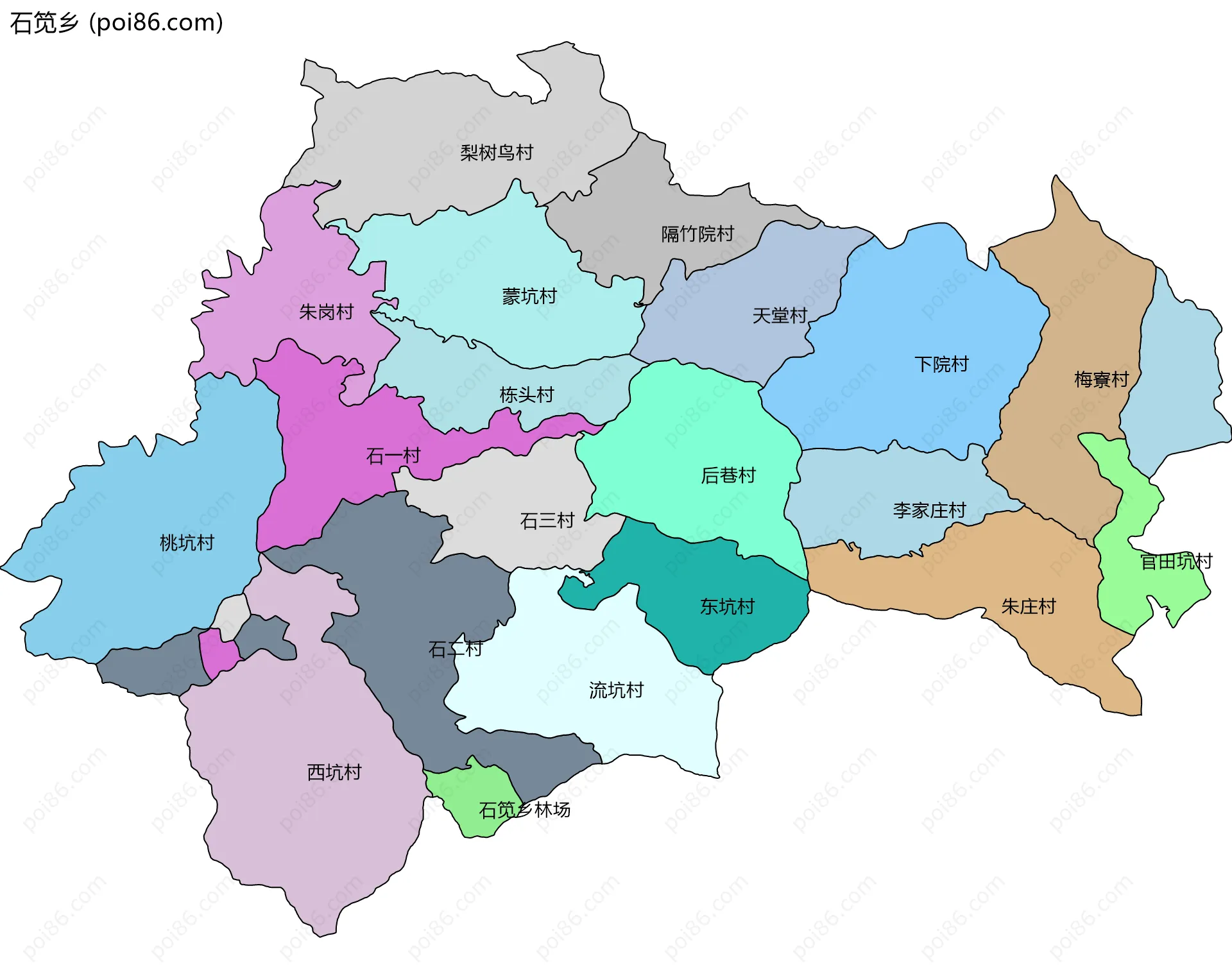 石笕乡边界地图(五级行政区划)