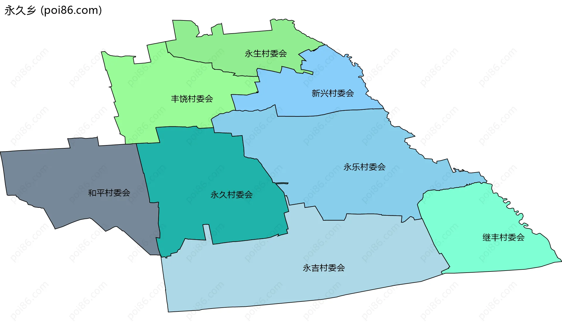 永久乡边界地图(五级行政区划)