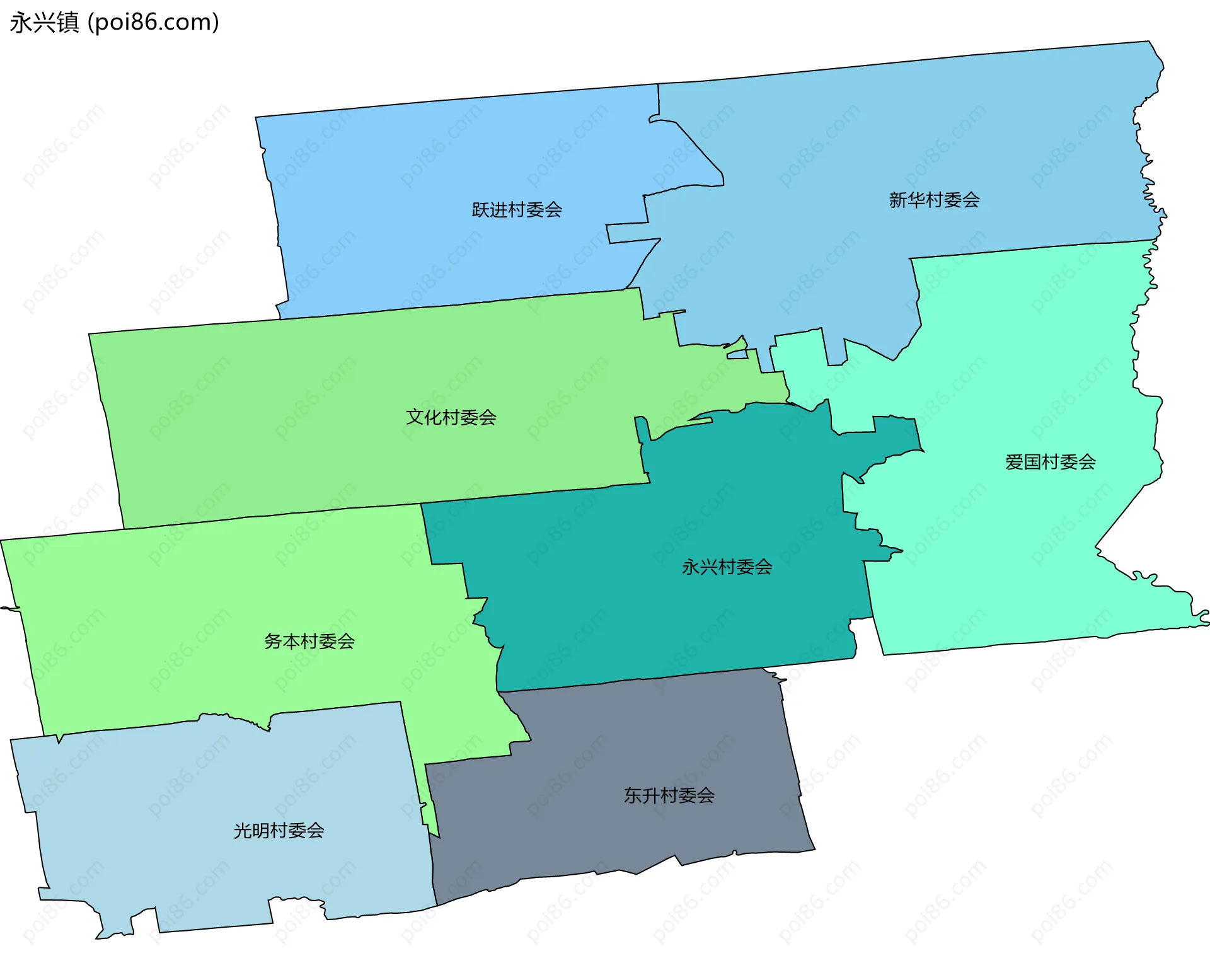 永兴镇边界地图(五级行政区划)