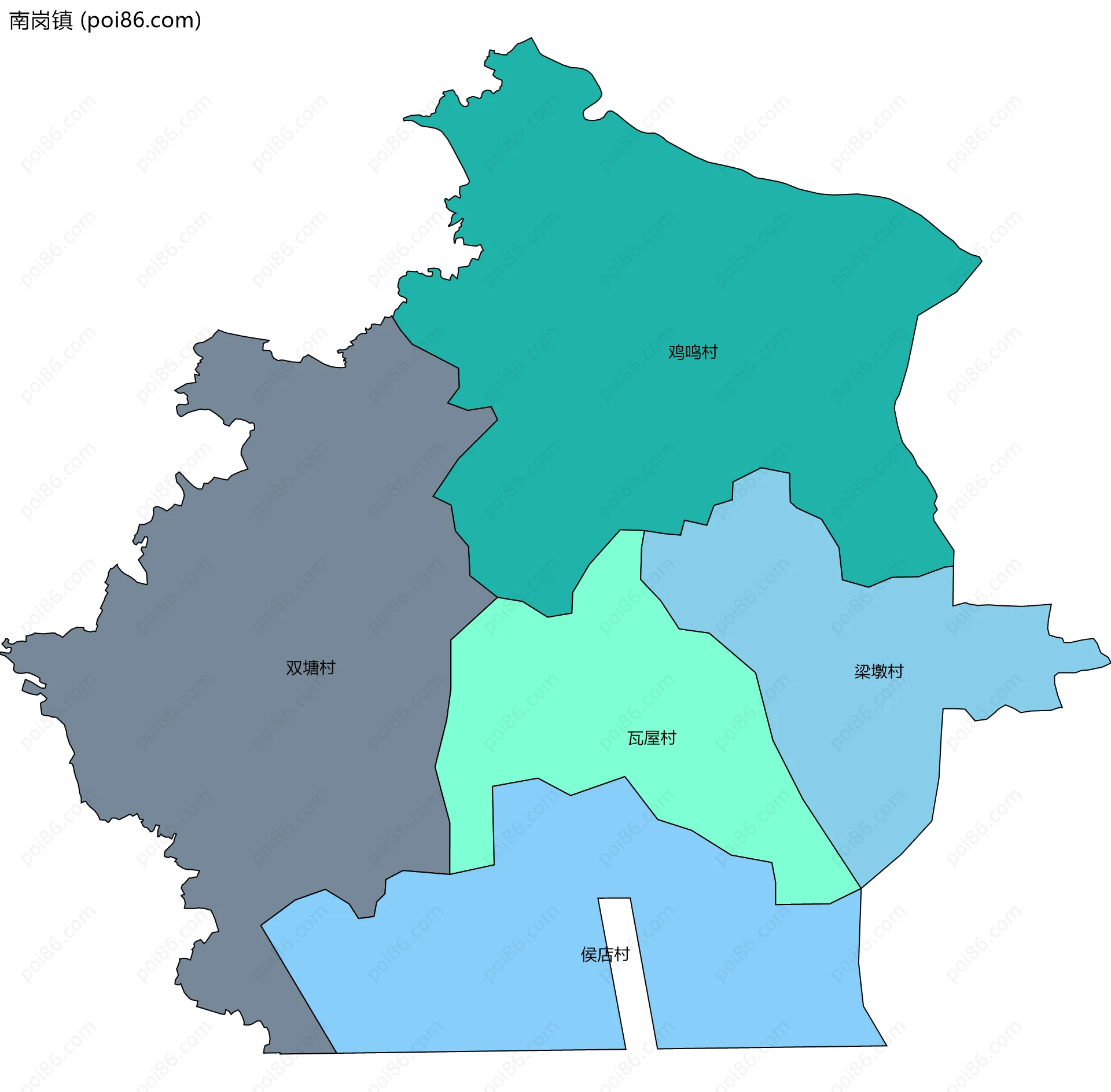 南岗镇边界地图(五级行政区划)