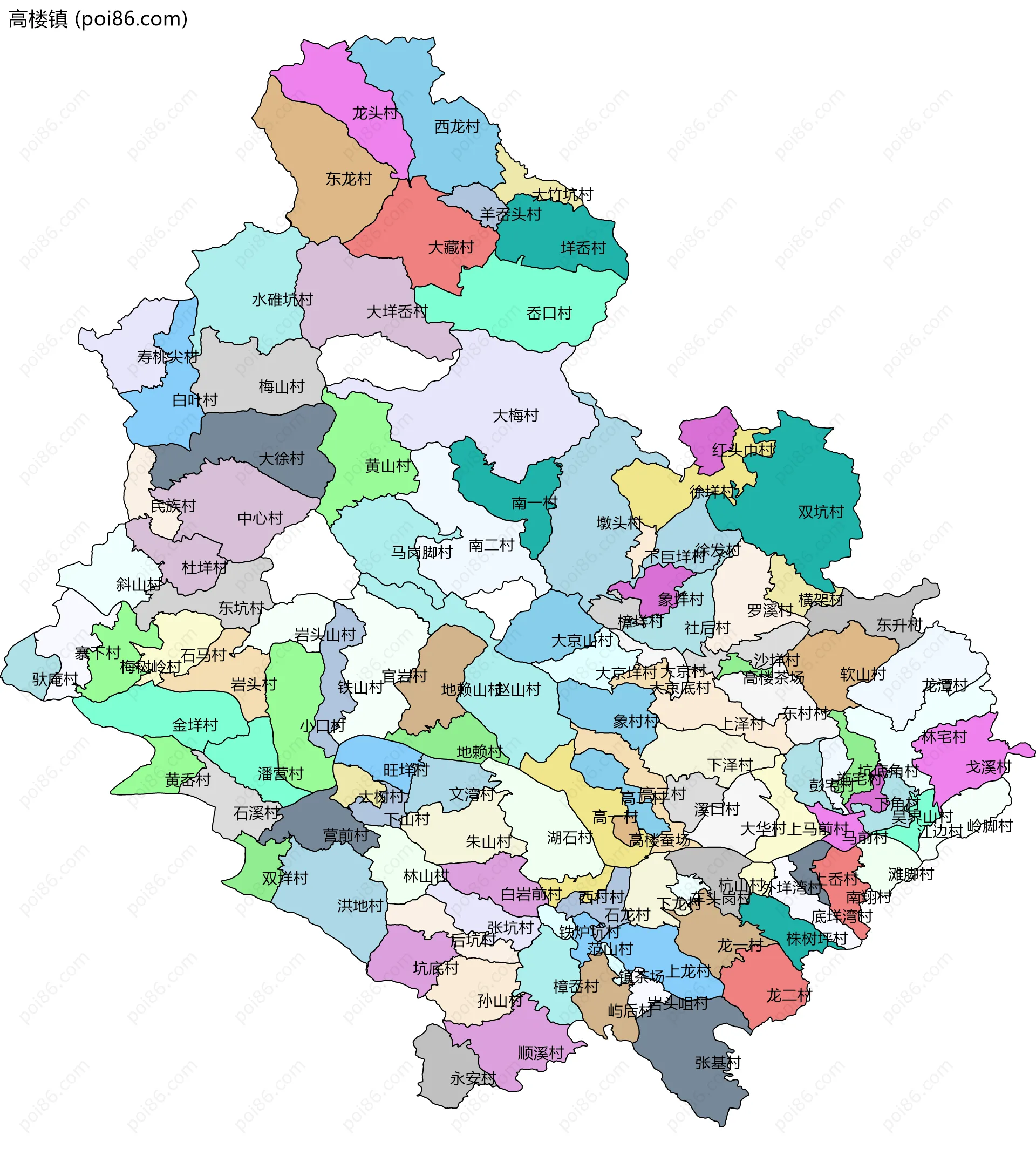 高楼镇边界地图(五级行政区划)