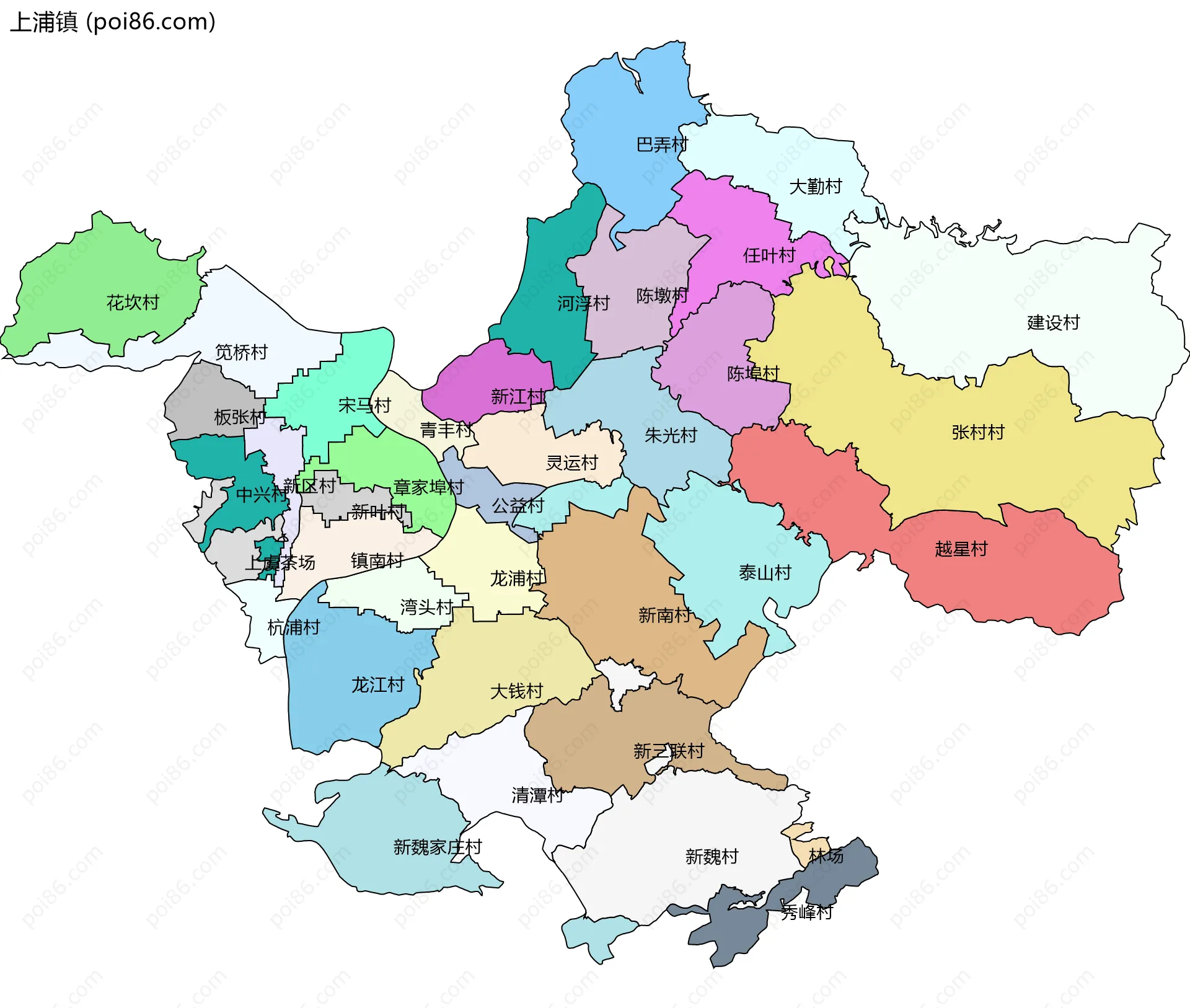 上浦镇边界地图(五级行政区划)