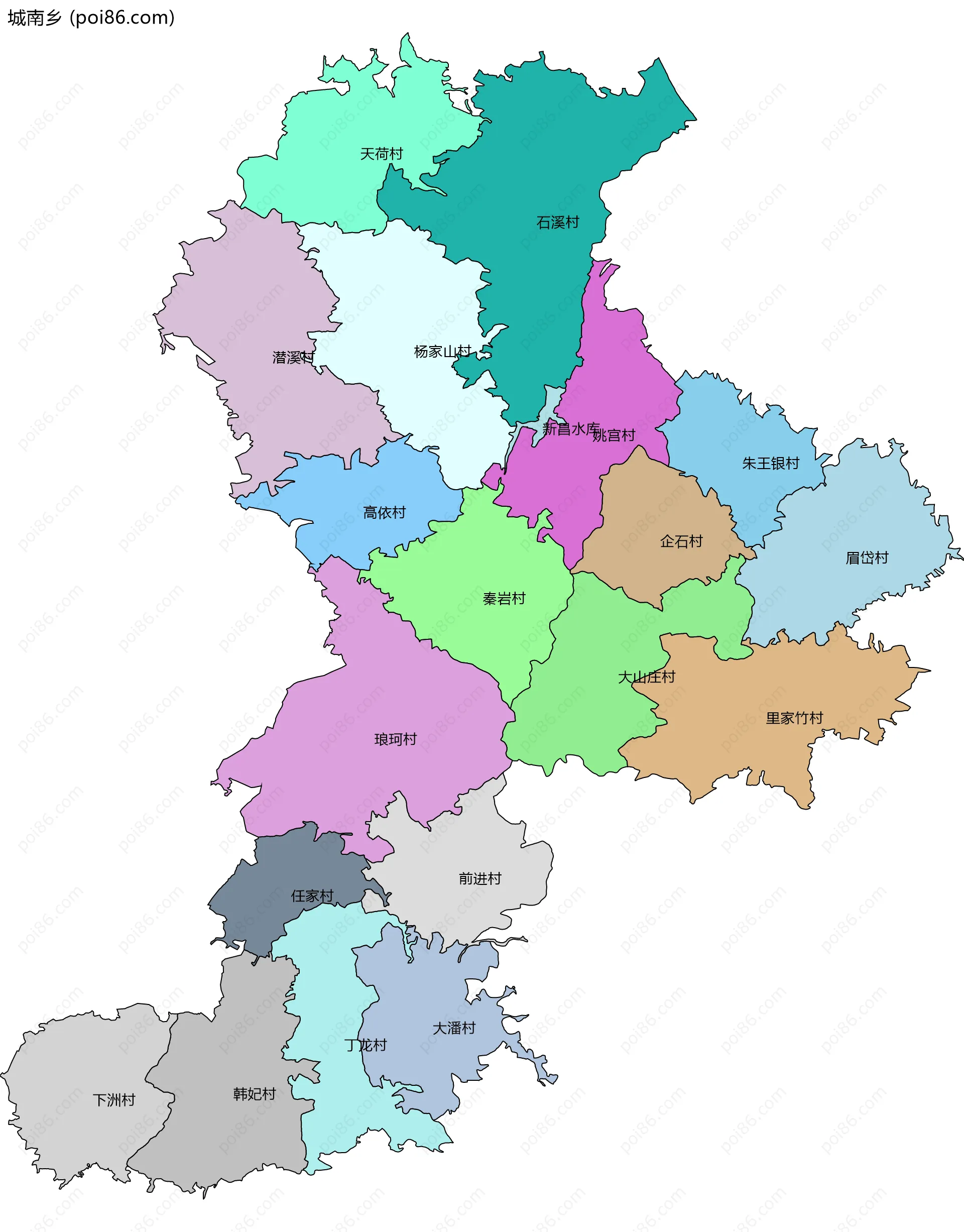 城南乡边界地图(五级行政区划)