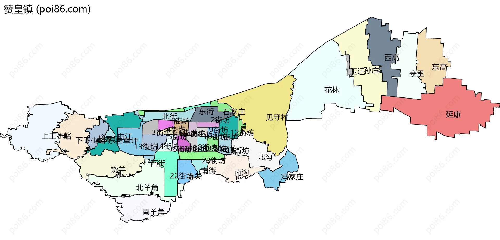 赞皇镇边界地图(五级行政区划)