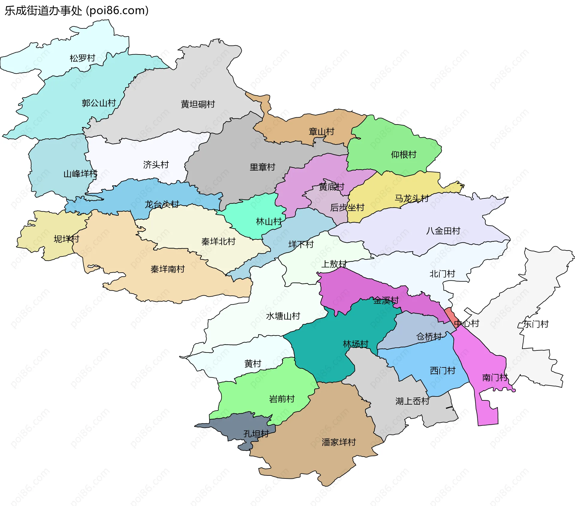 乐成街道办事处边界地图(五级行政区划)