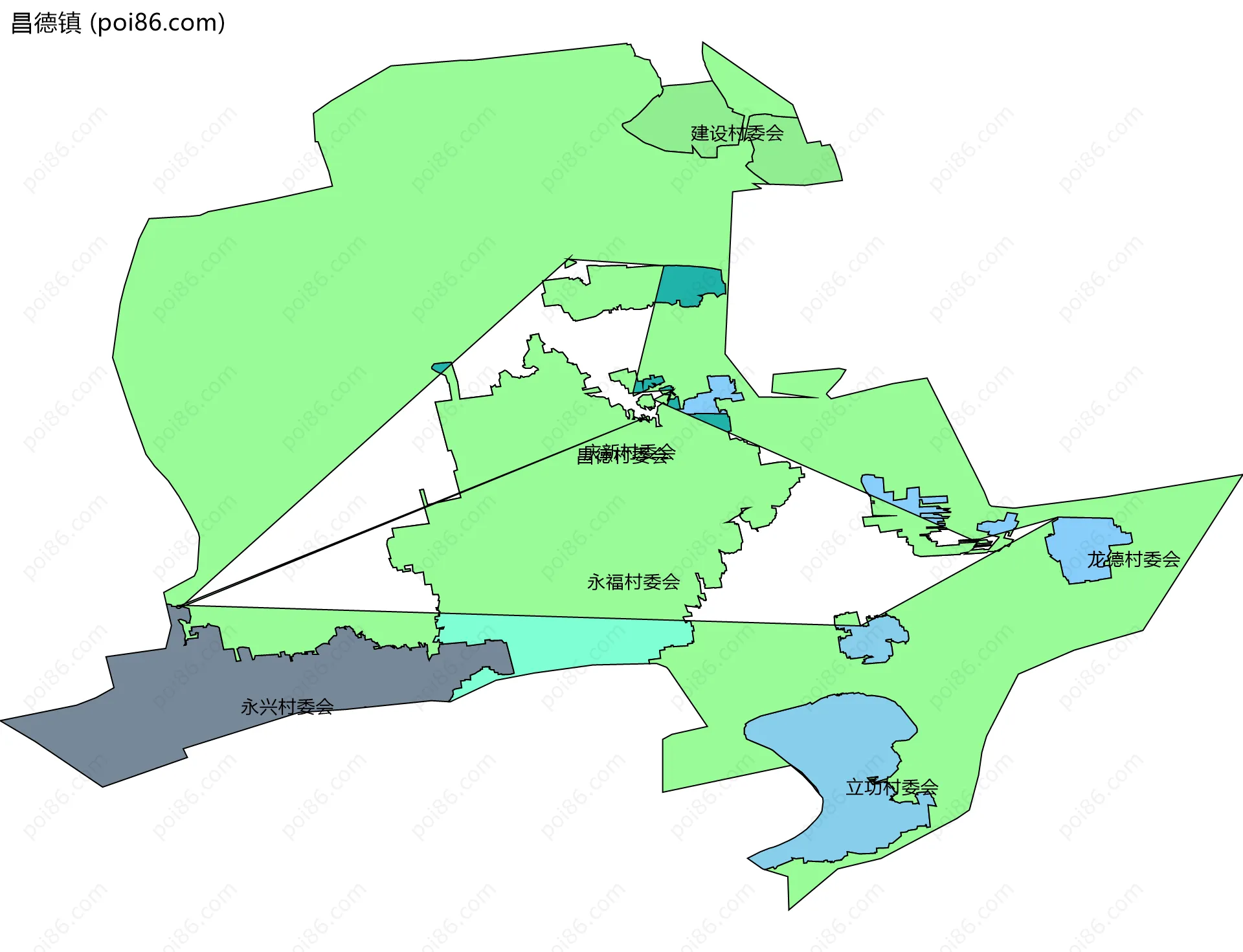 昌德镇边界地图(五级行政区划)