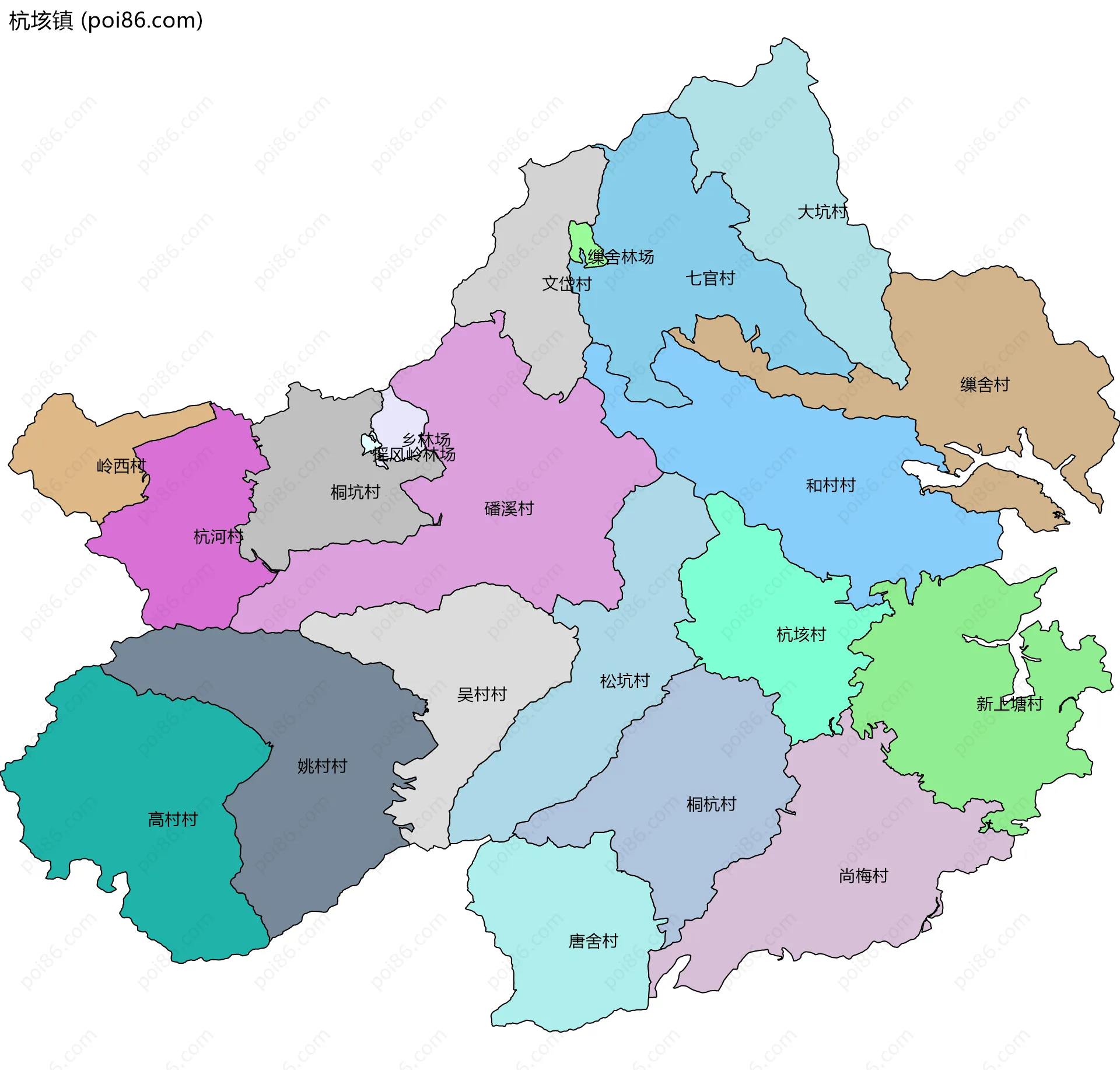 杭垓镇边界地图(五级行政区划)