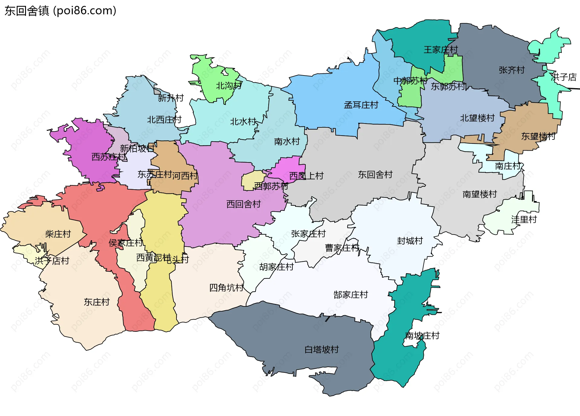 东回舍镇边界地图(五级行政区划)