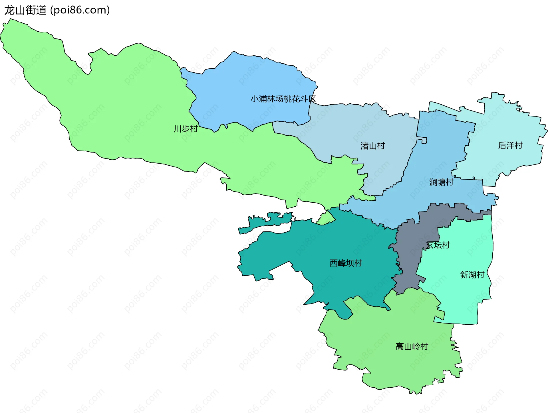龙山街道边界地图(五级行政区划)