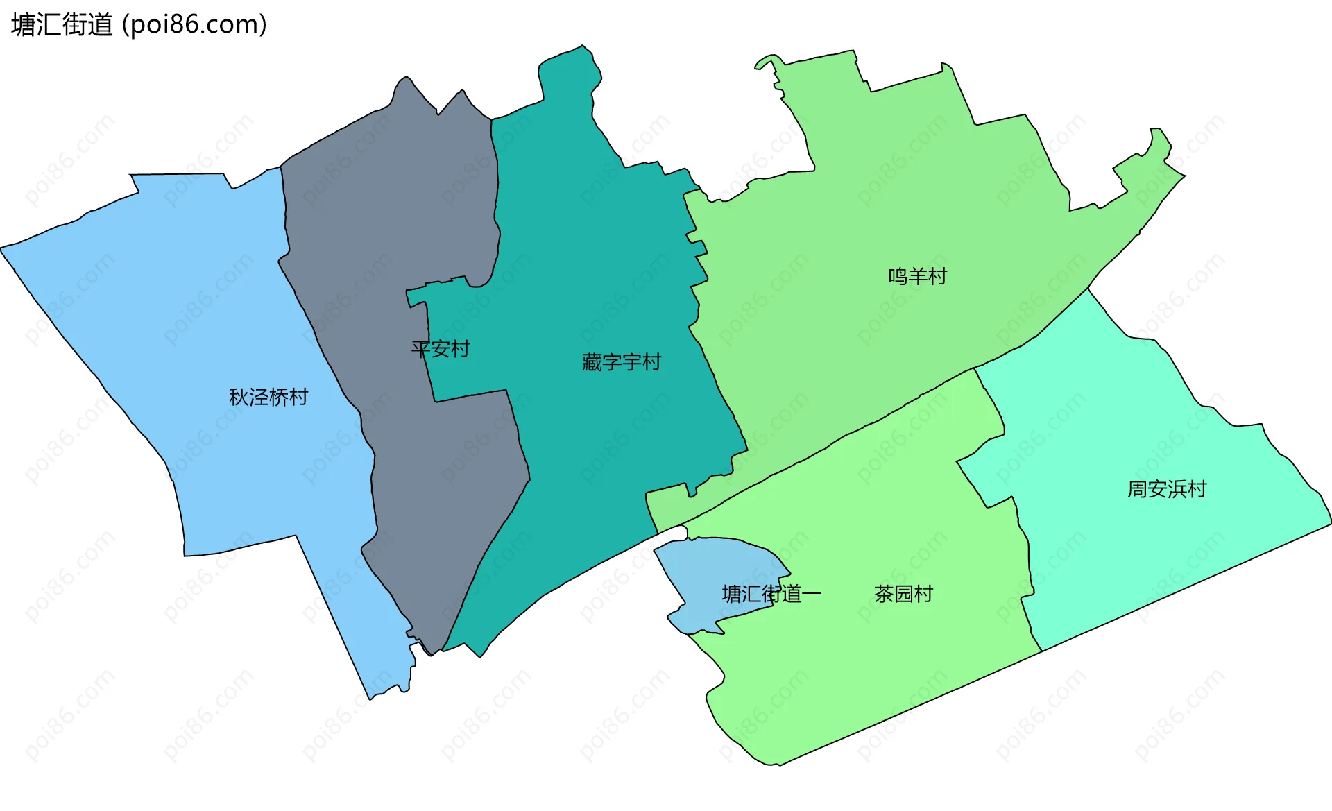 塘汇街道边界地图(五级行政区划)