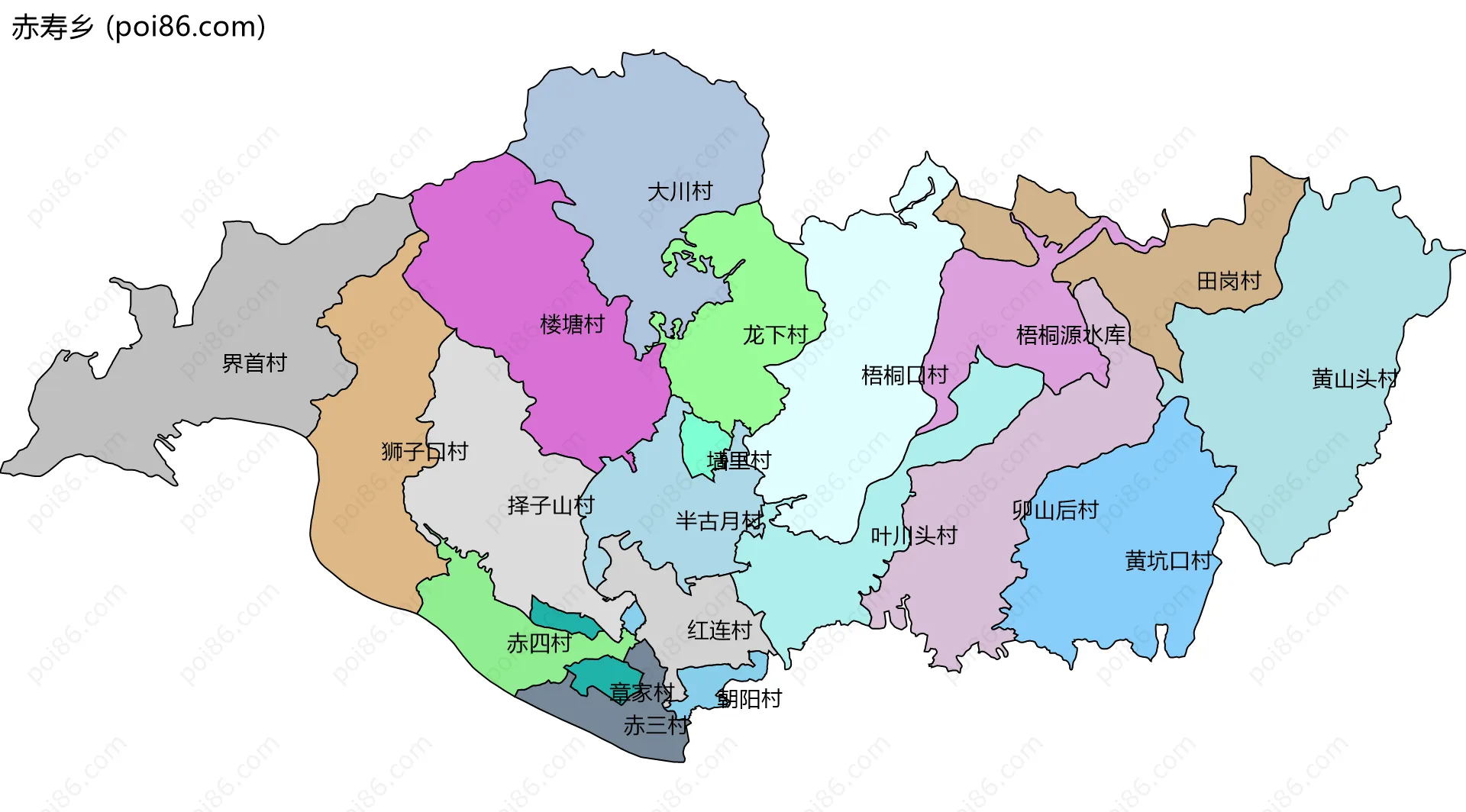 赤寿乡边界地图(五级行政区划)