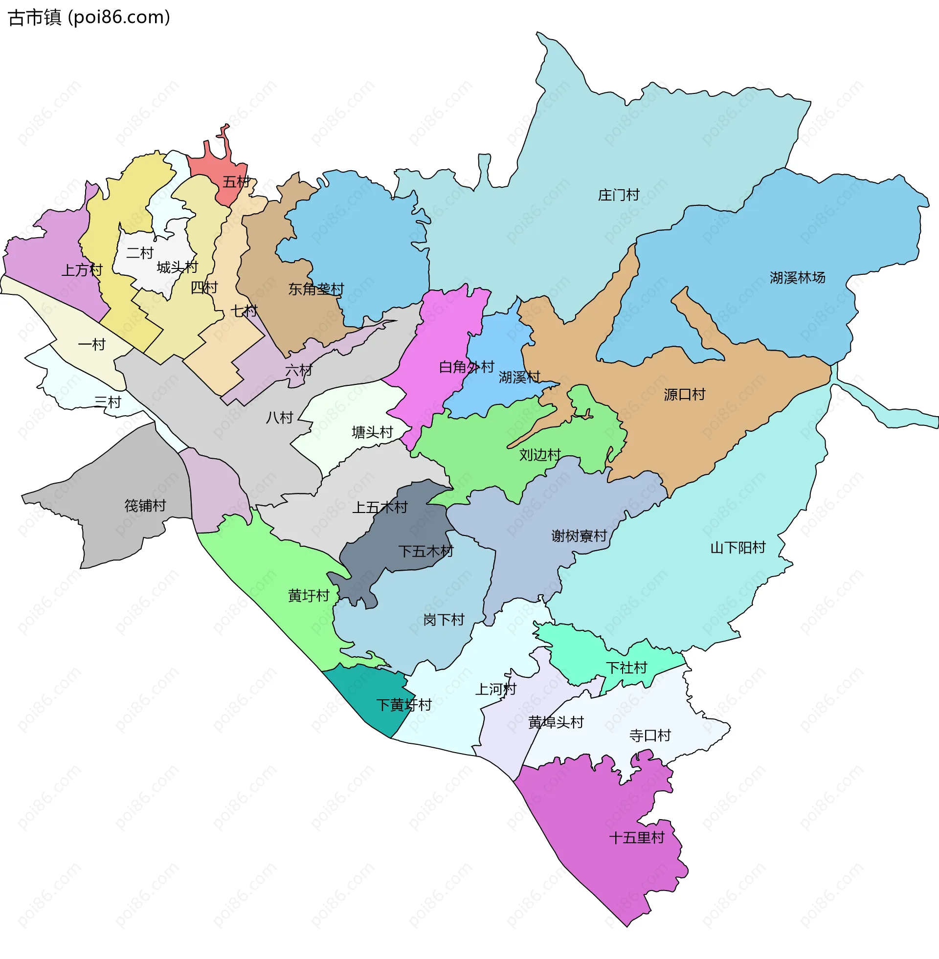 古市镇边界地图(五级行政区划)