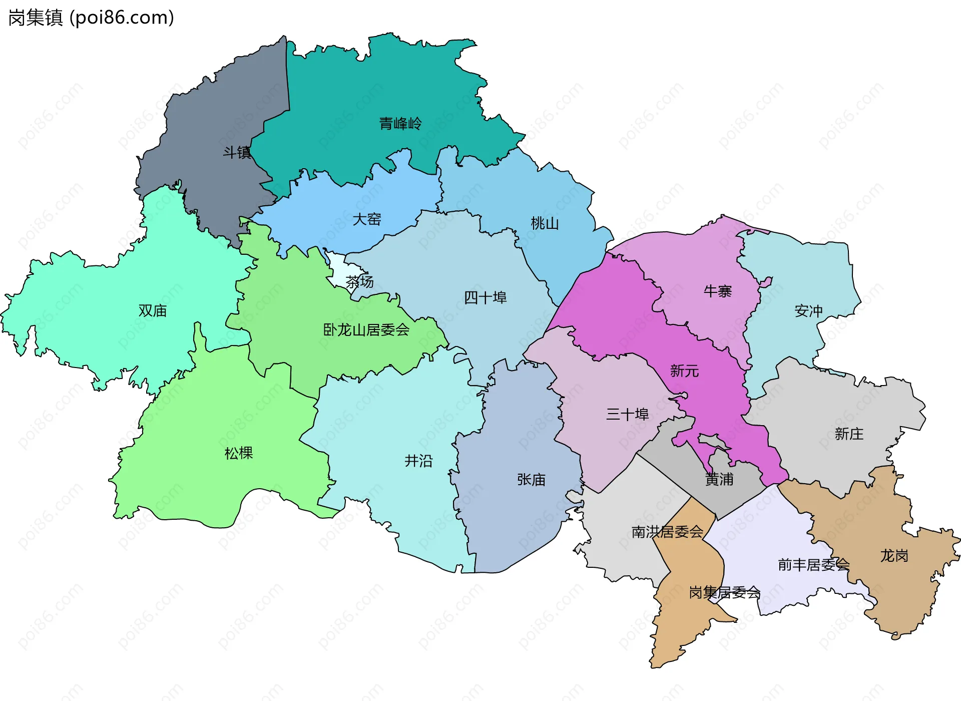 岗集镇边界地图(五级行政区划)