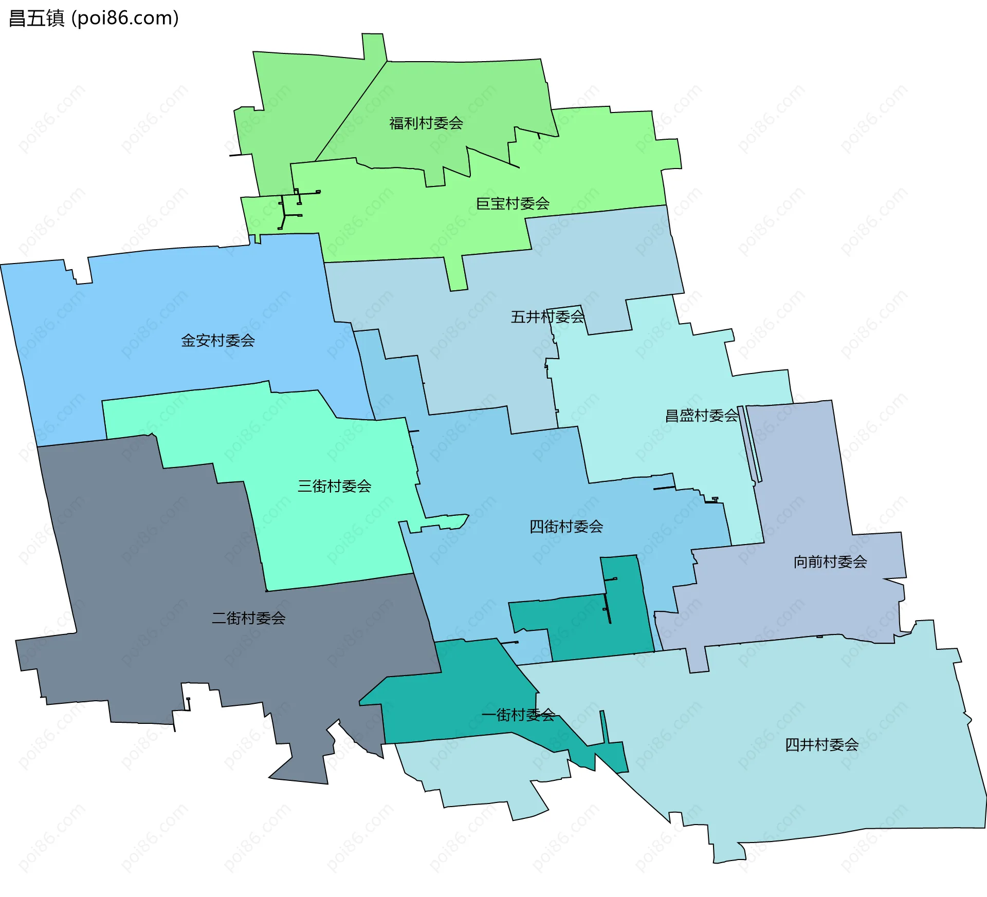 昌五镇边界地图(五级行政区划)