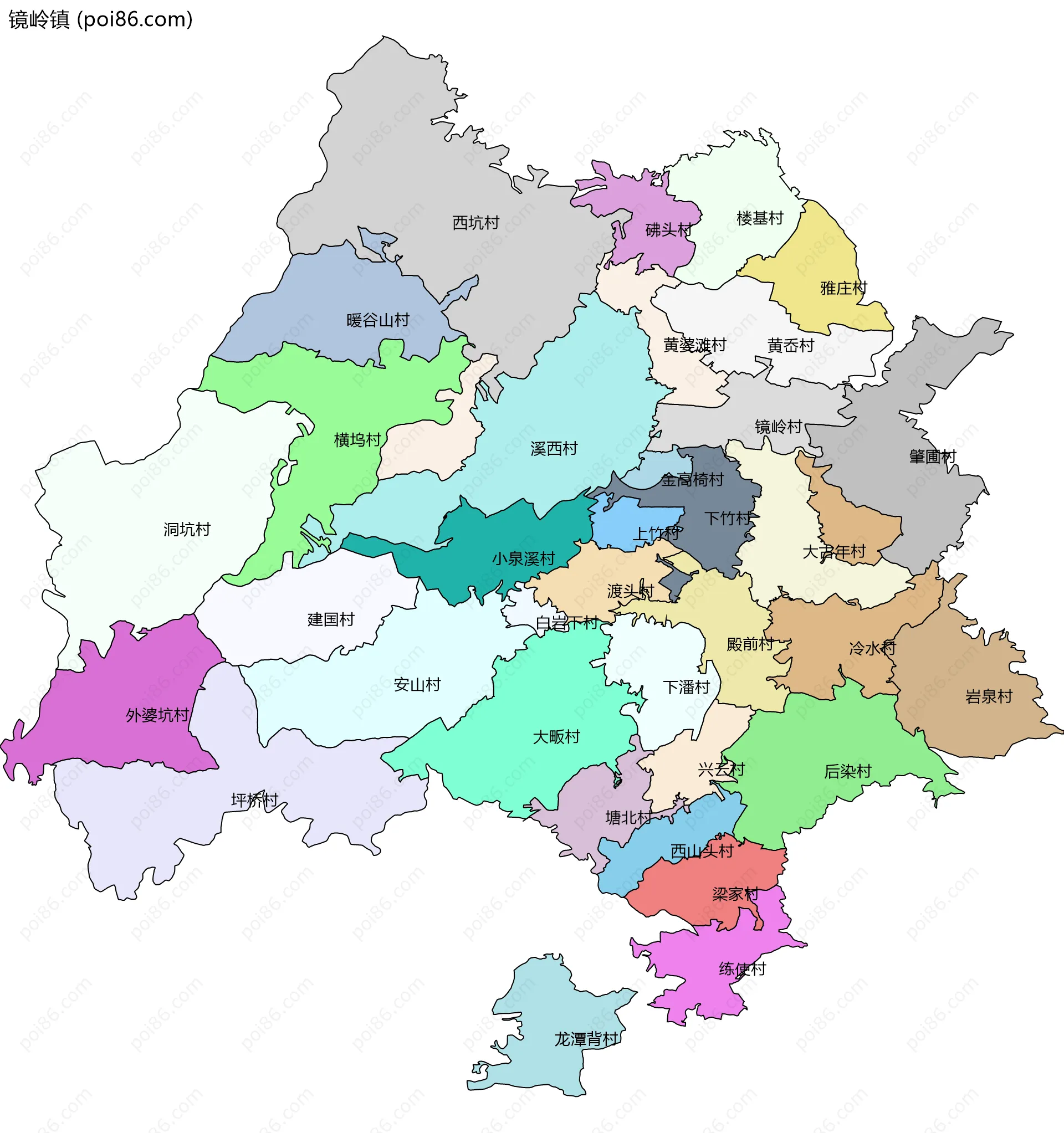 镜岭镇边界地图(五级行政区划)