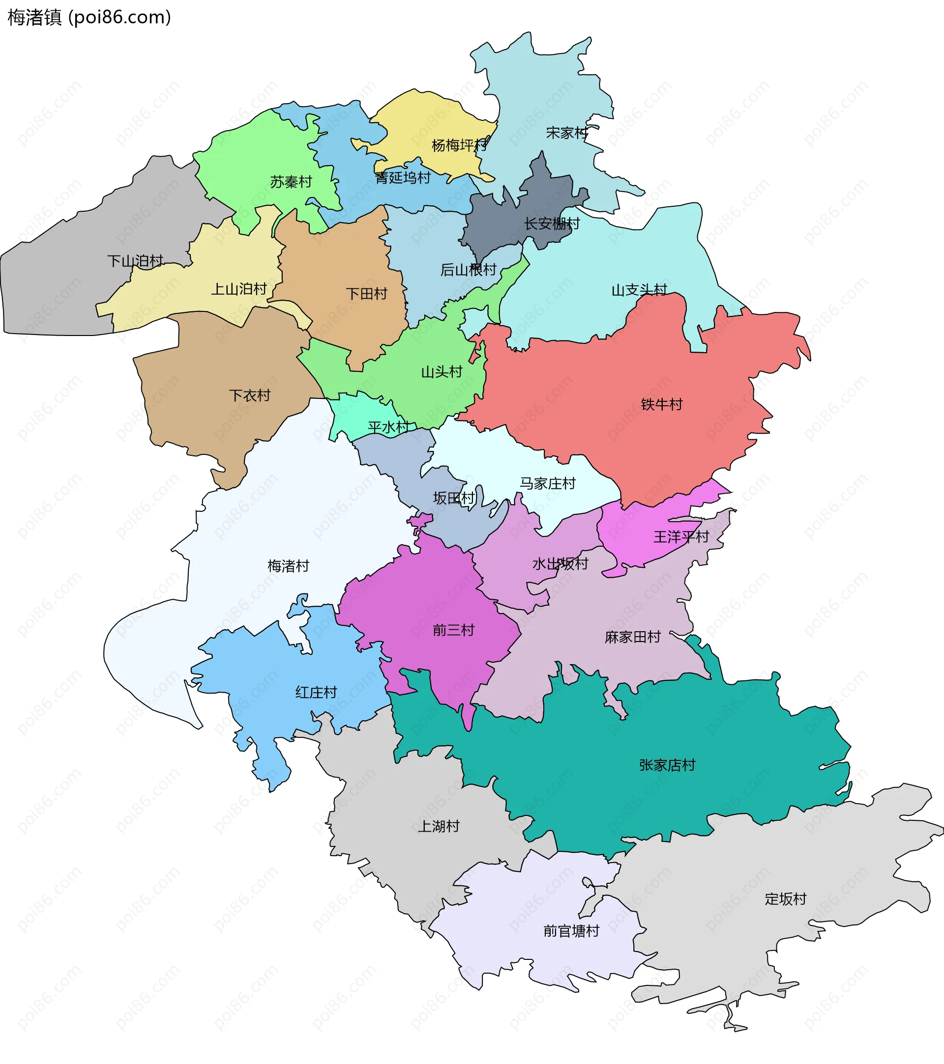 梅渚镇边界地图(五级行政区划)