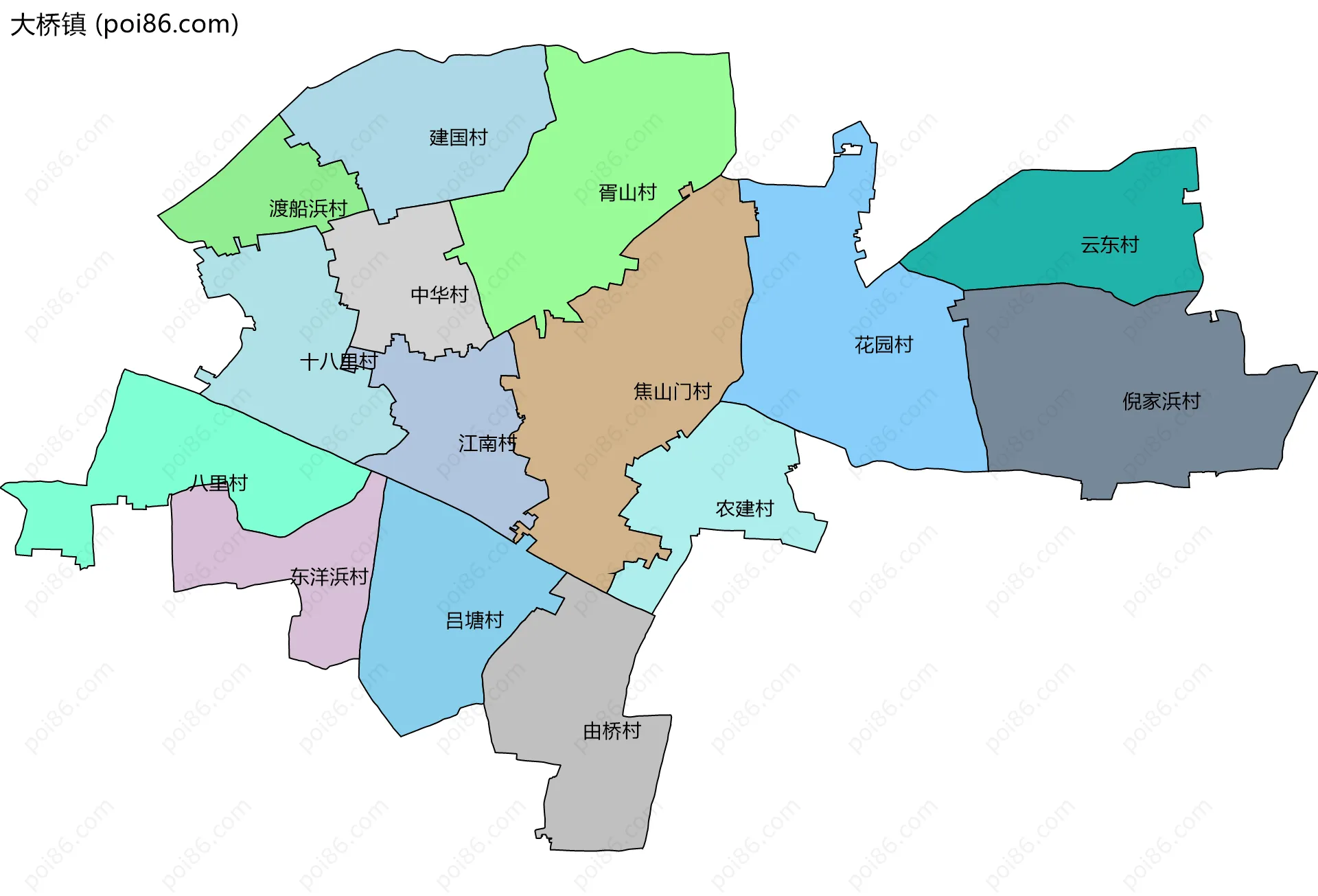 大桥镇边界地图(五级行政区划)
