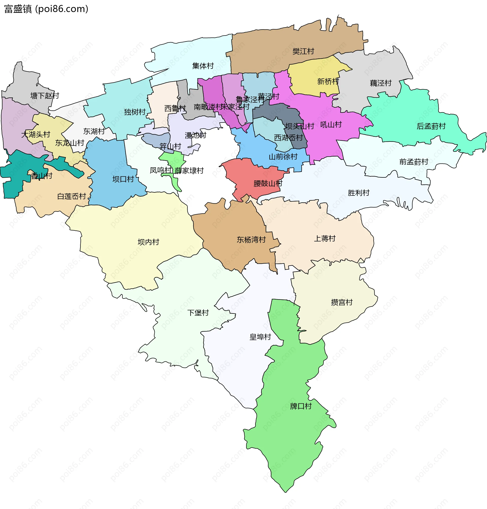 富盛镇边界地图(五级行政区划)