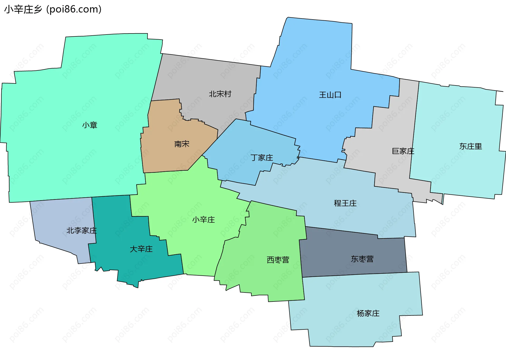 小辛庄乡边界地图(五级行政区划)