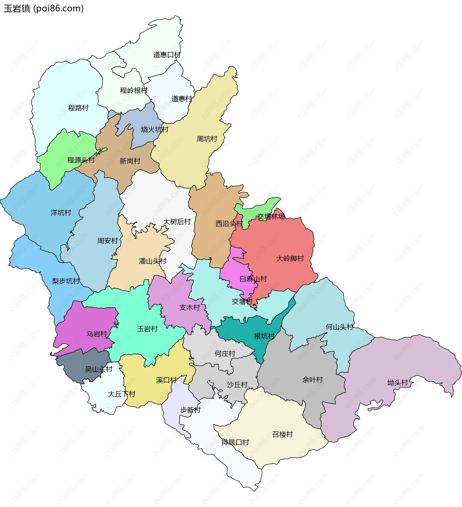 玉岩镇边界地图(五级行政区划)