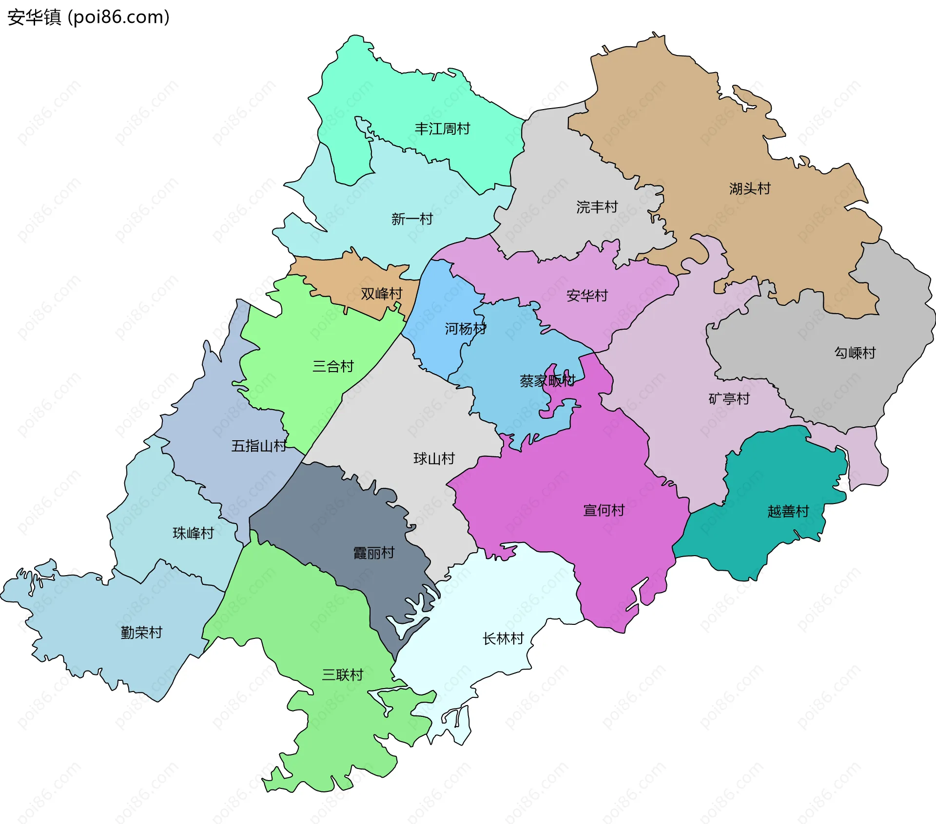 安华镇边界地图(五级行政区划)