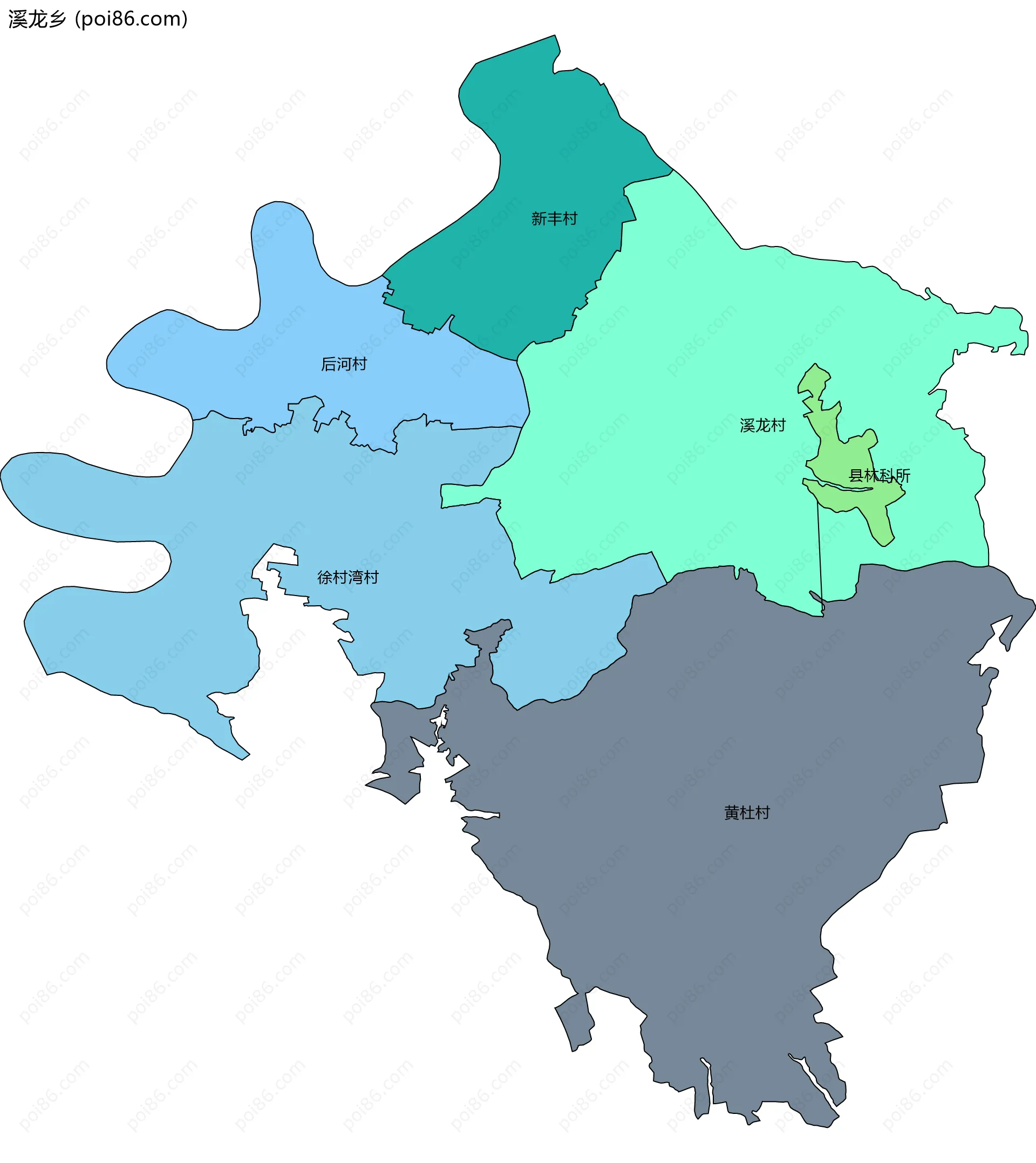 溪龙乡边界地图(五级行政区划)