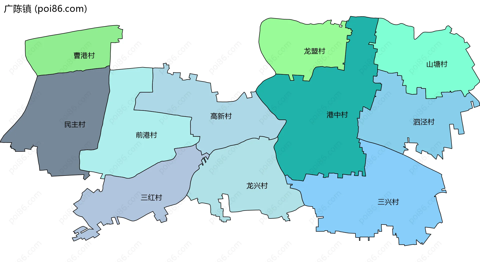 广陈镇边界地图(五级行政区划)
