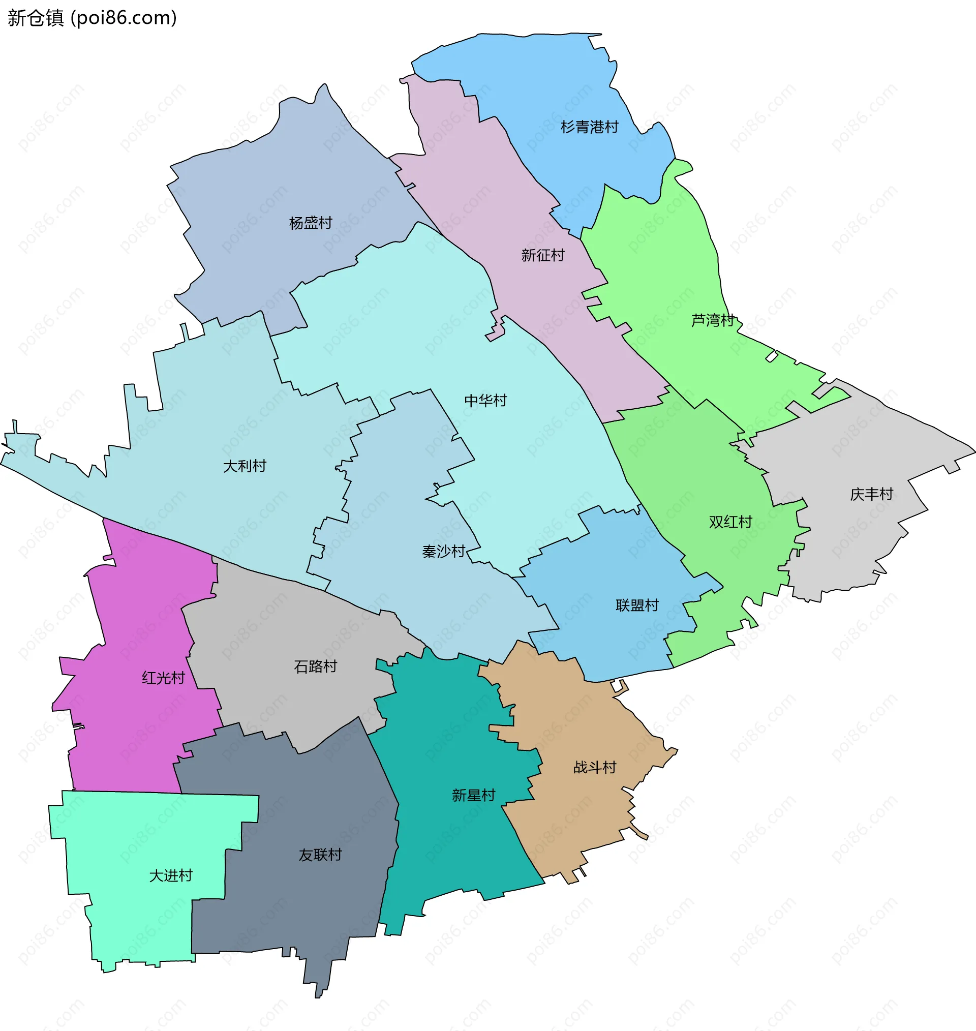 新仓镇边界地图(五级行政区划)