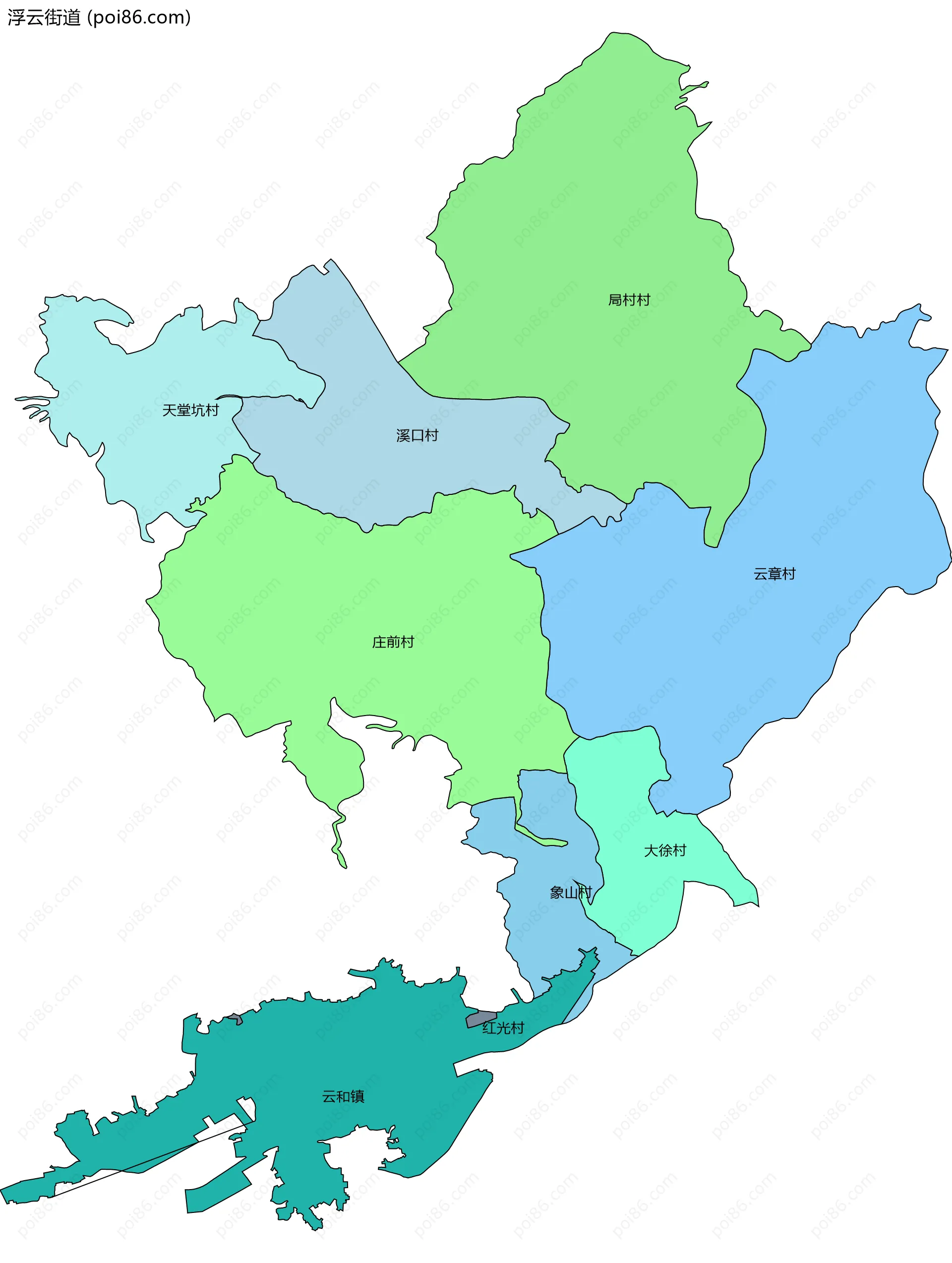 浮云街道边界地图(五级行政区划)