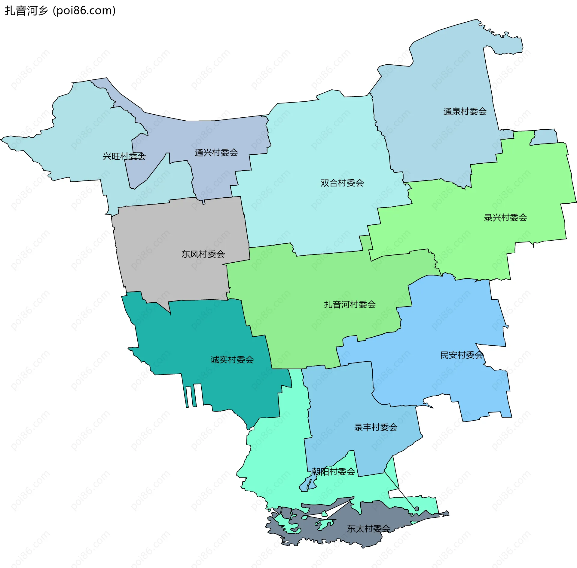 扎音河乡边界地图(五级行政区划)