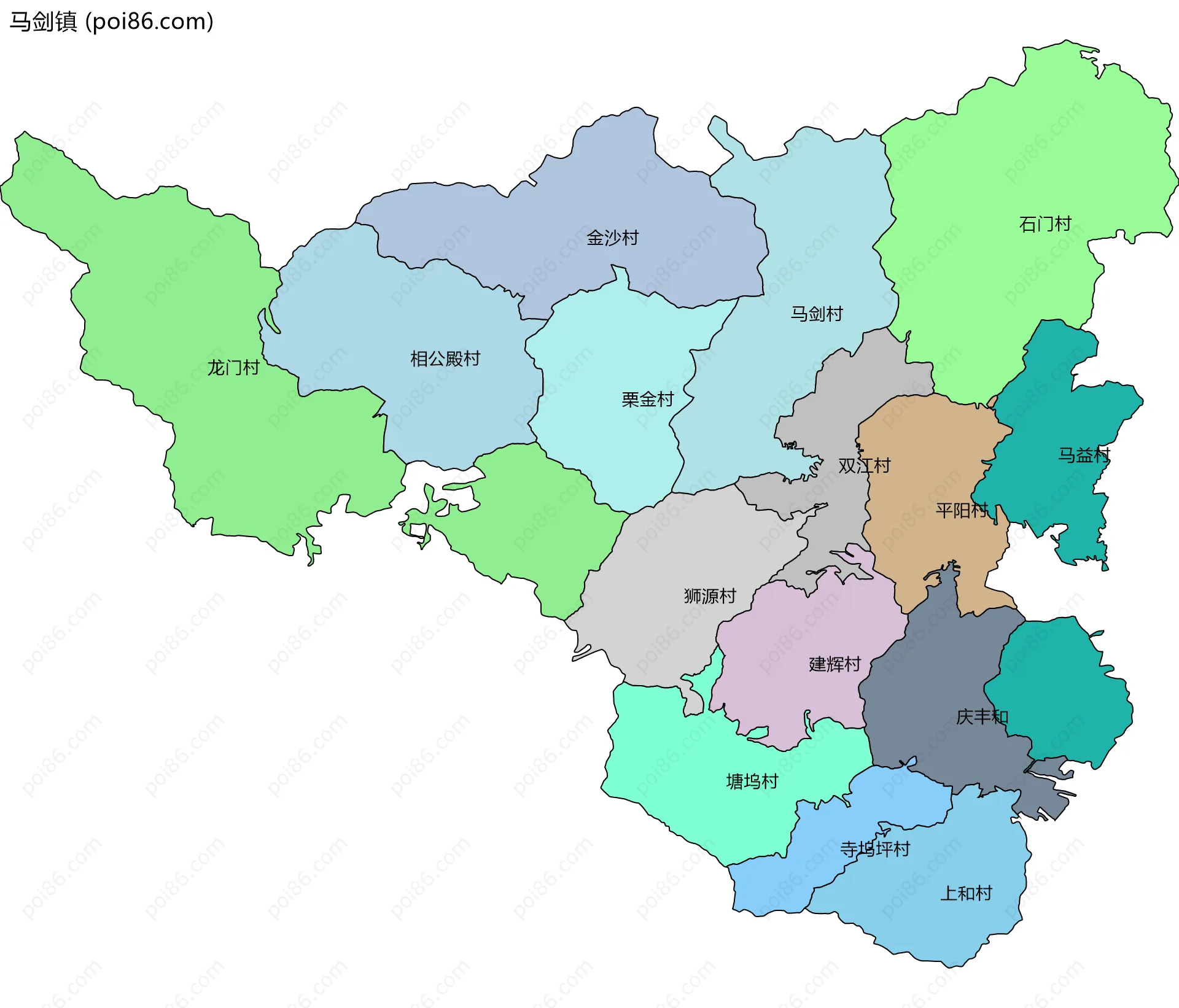 马剑镇边界地图(五级行政区划)
