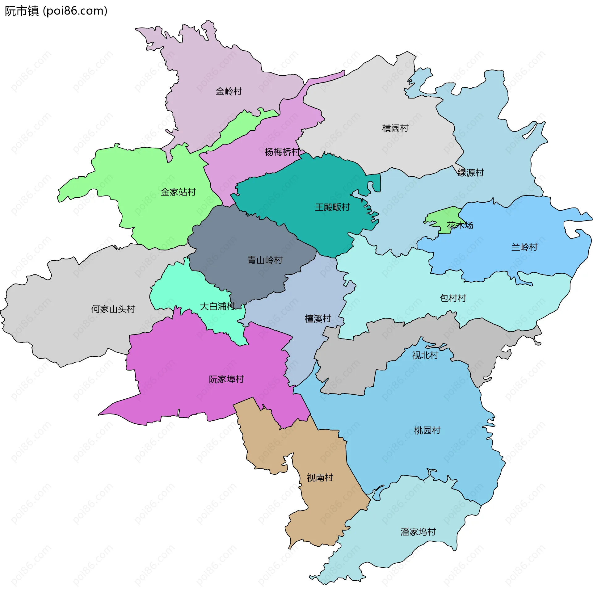 阮市镇边界地图(五级行政区划)