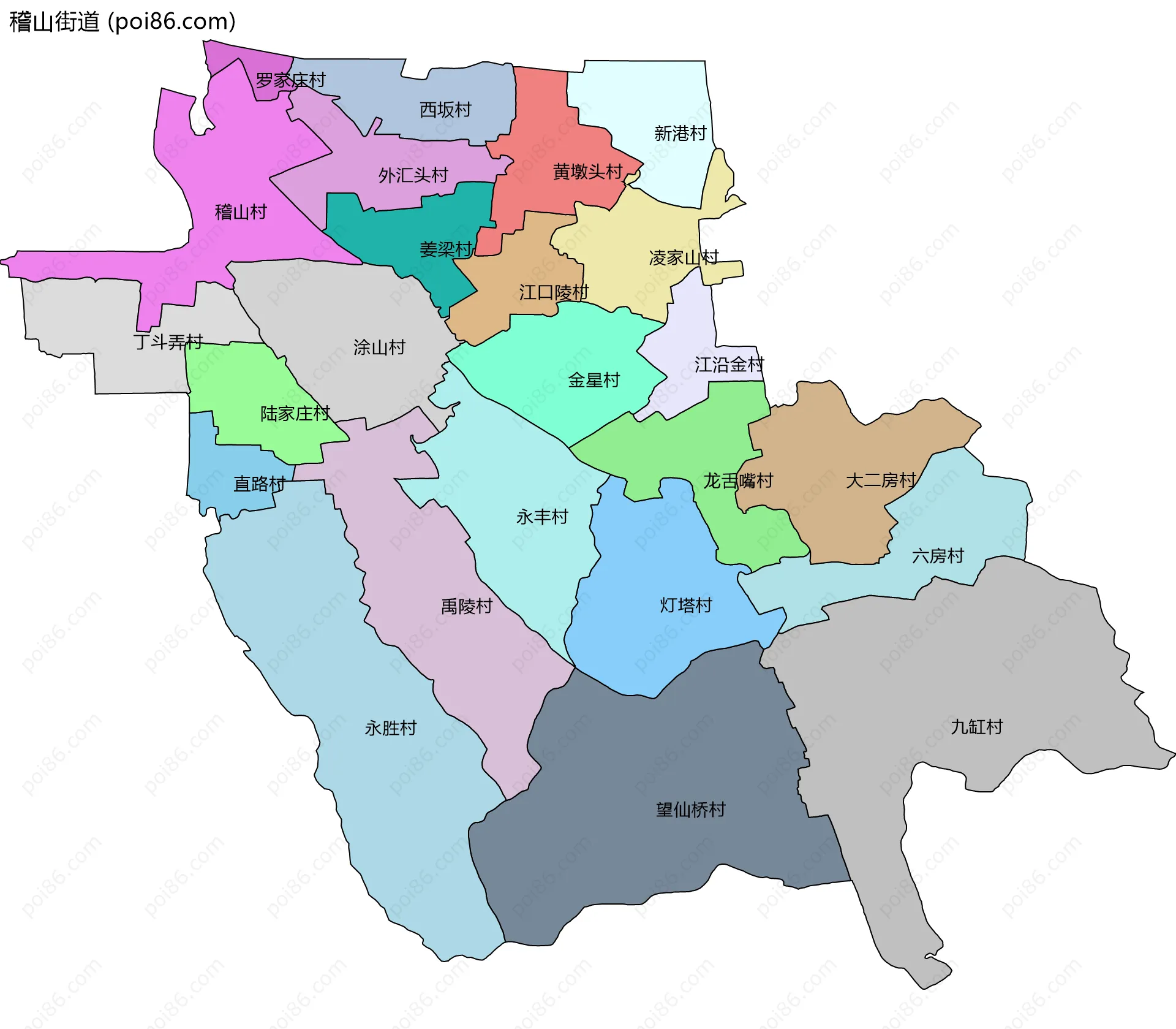 稽山街道边界地图(五级行政区划)