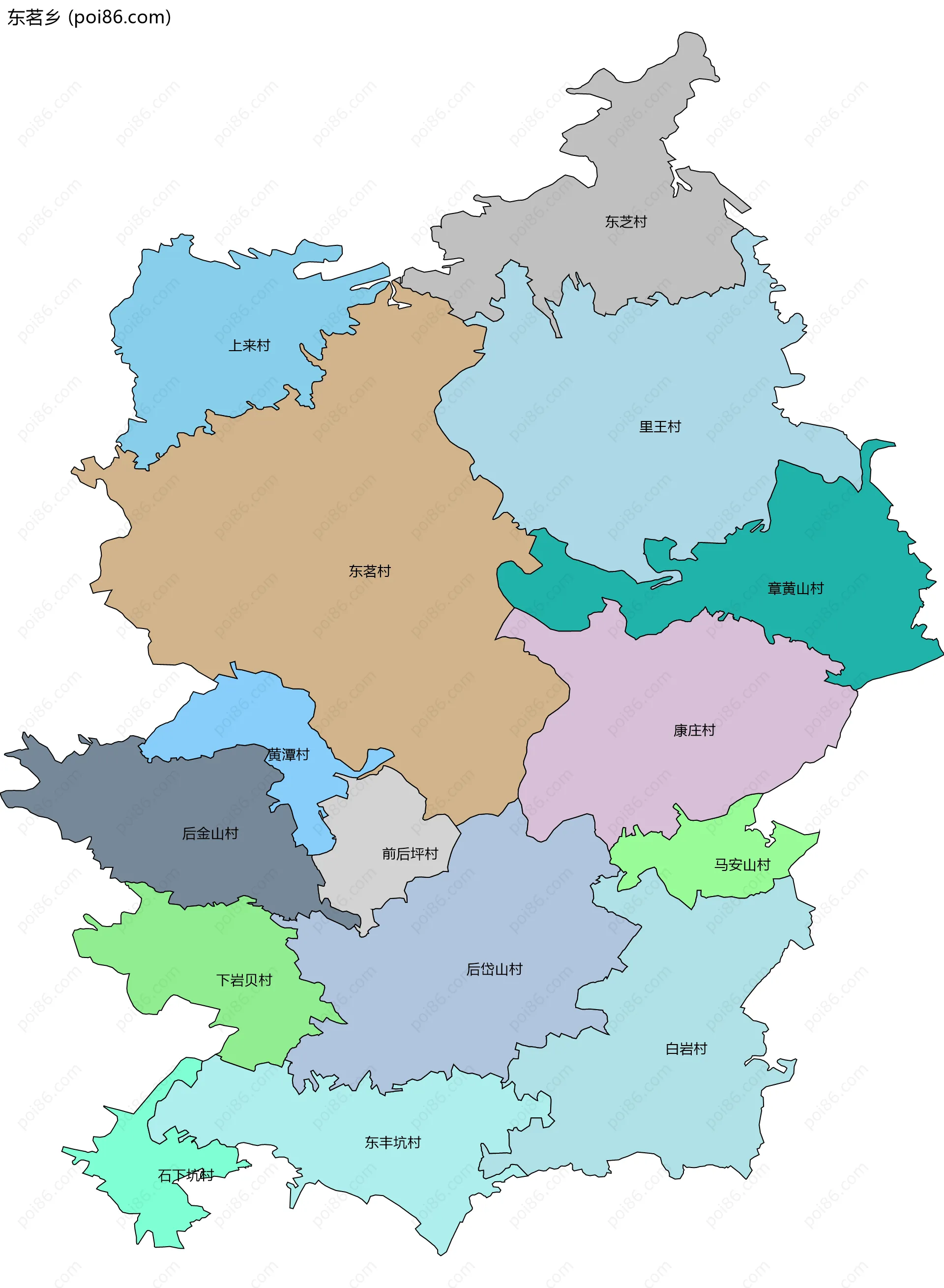 东茗乡边界地图(五级行政区划)