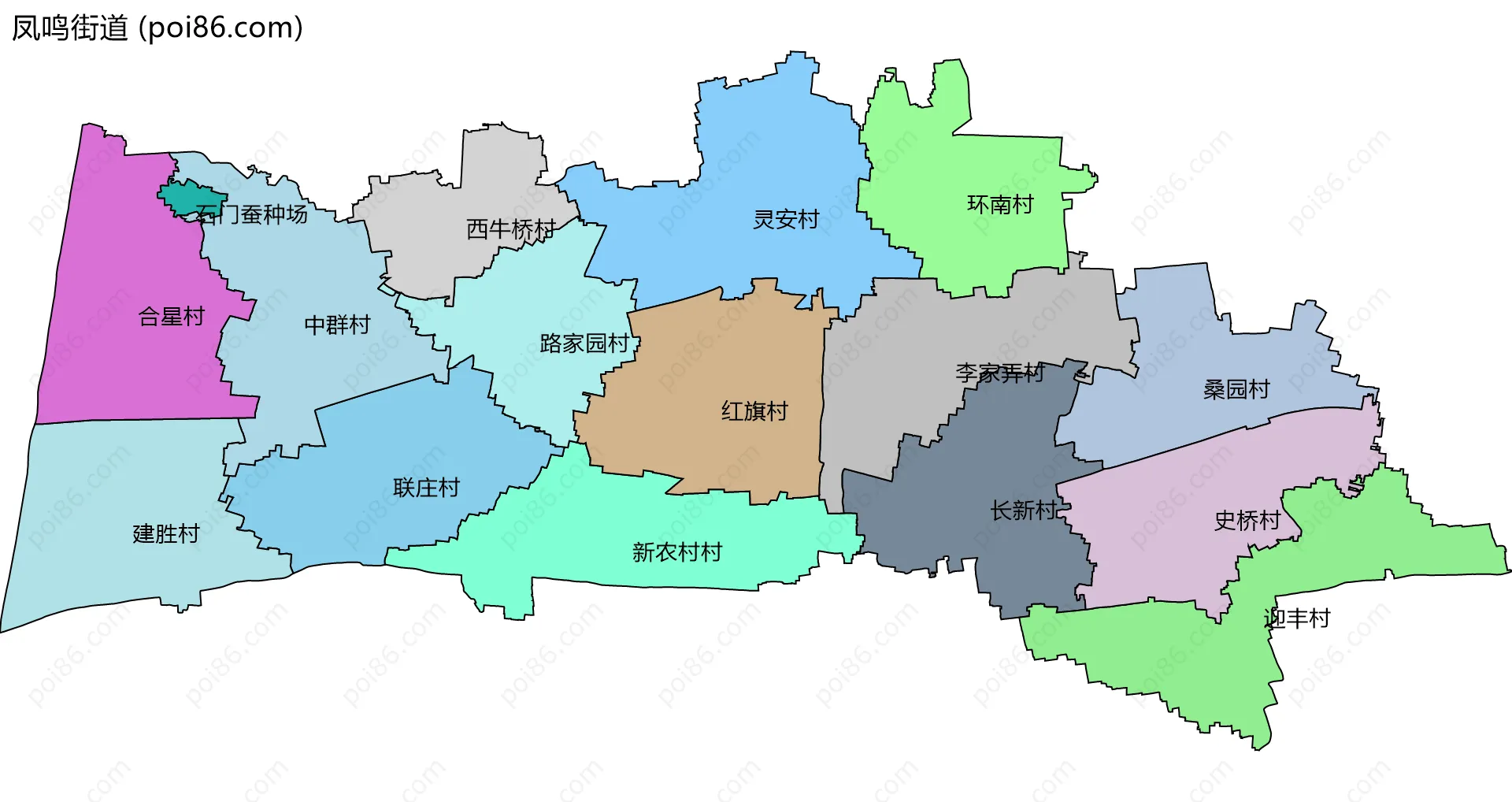 凤鸣街道边界地图(五级行政区划)