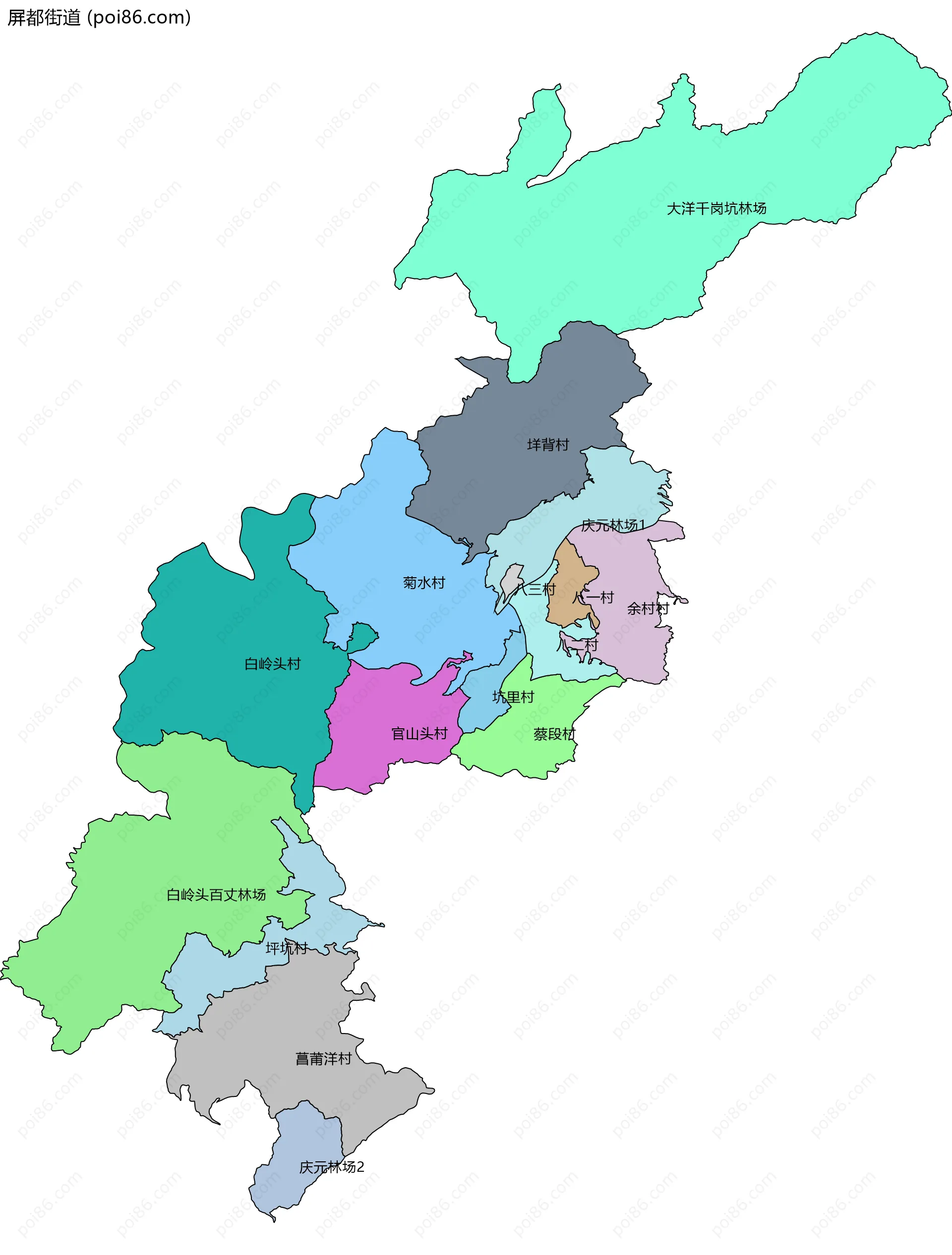 屏都街道边界地图(五级行政区划)