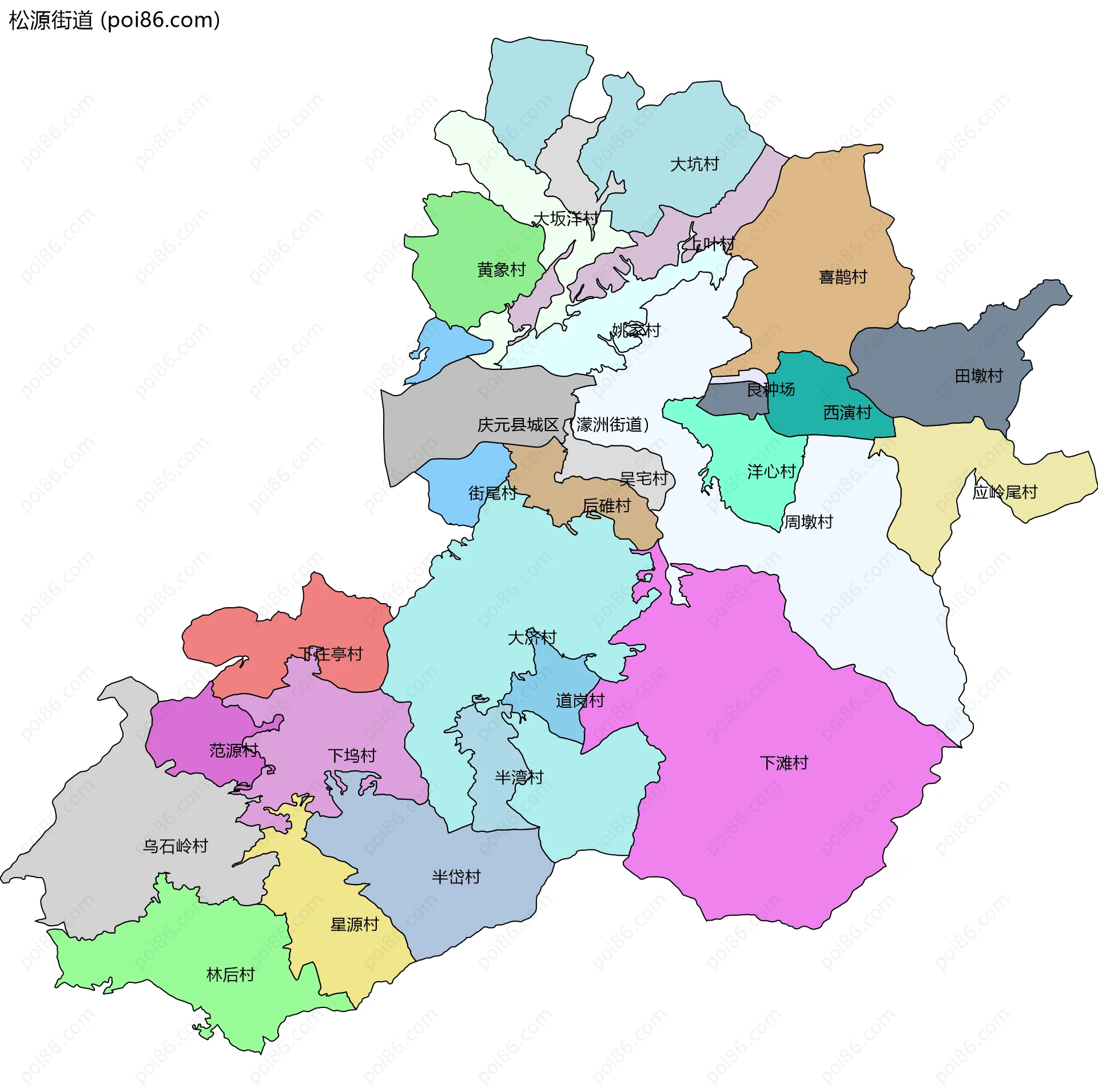 松源街道边界地图(五级行政区划)