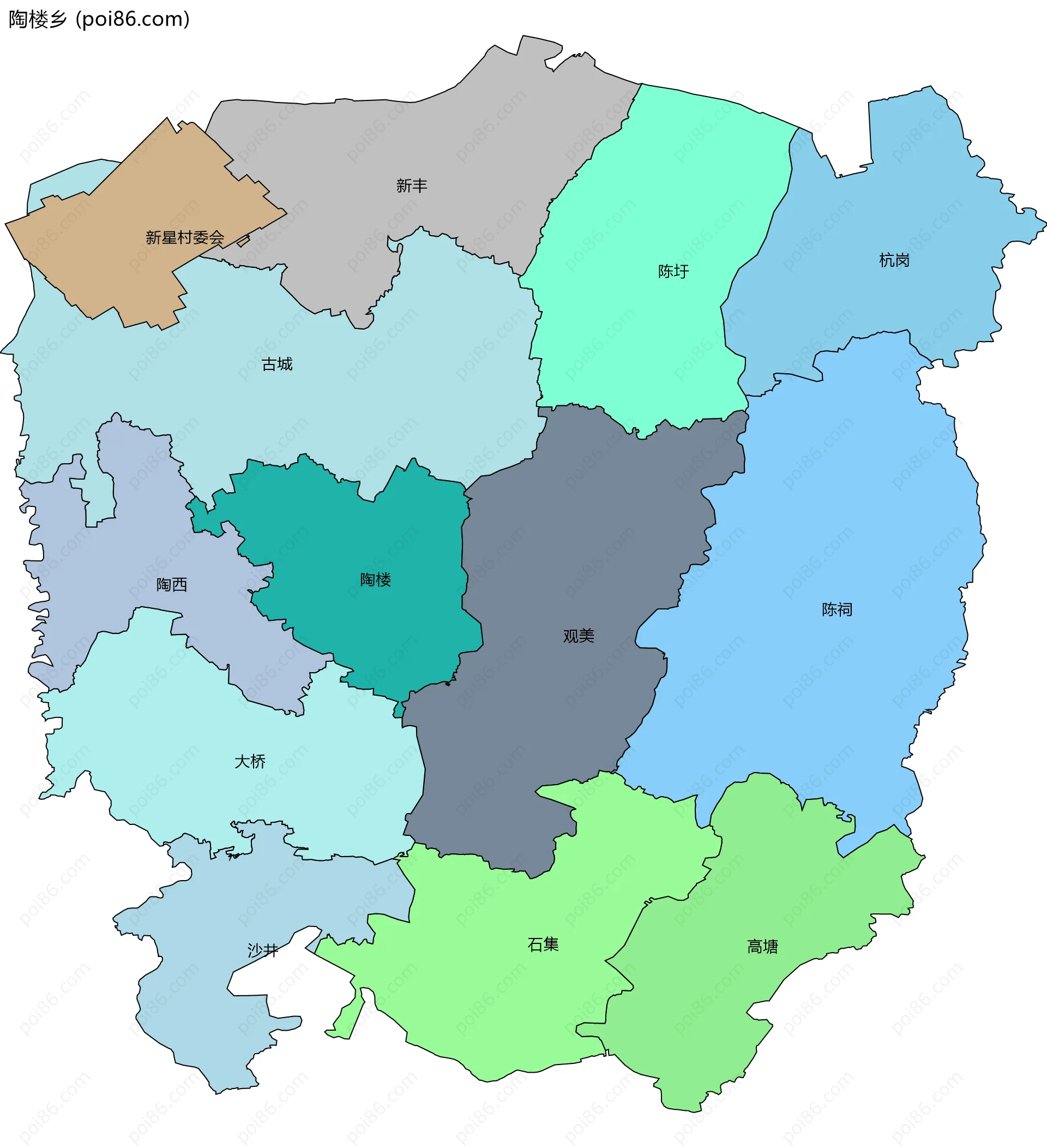 陶楼乡边界地图(五级行政区划)