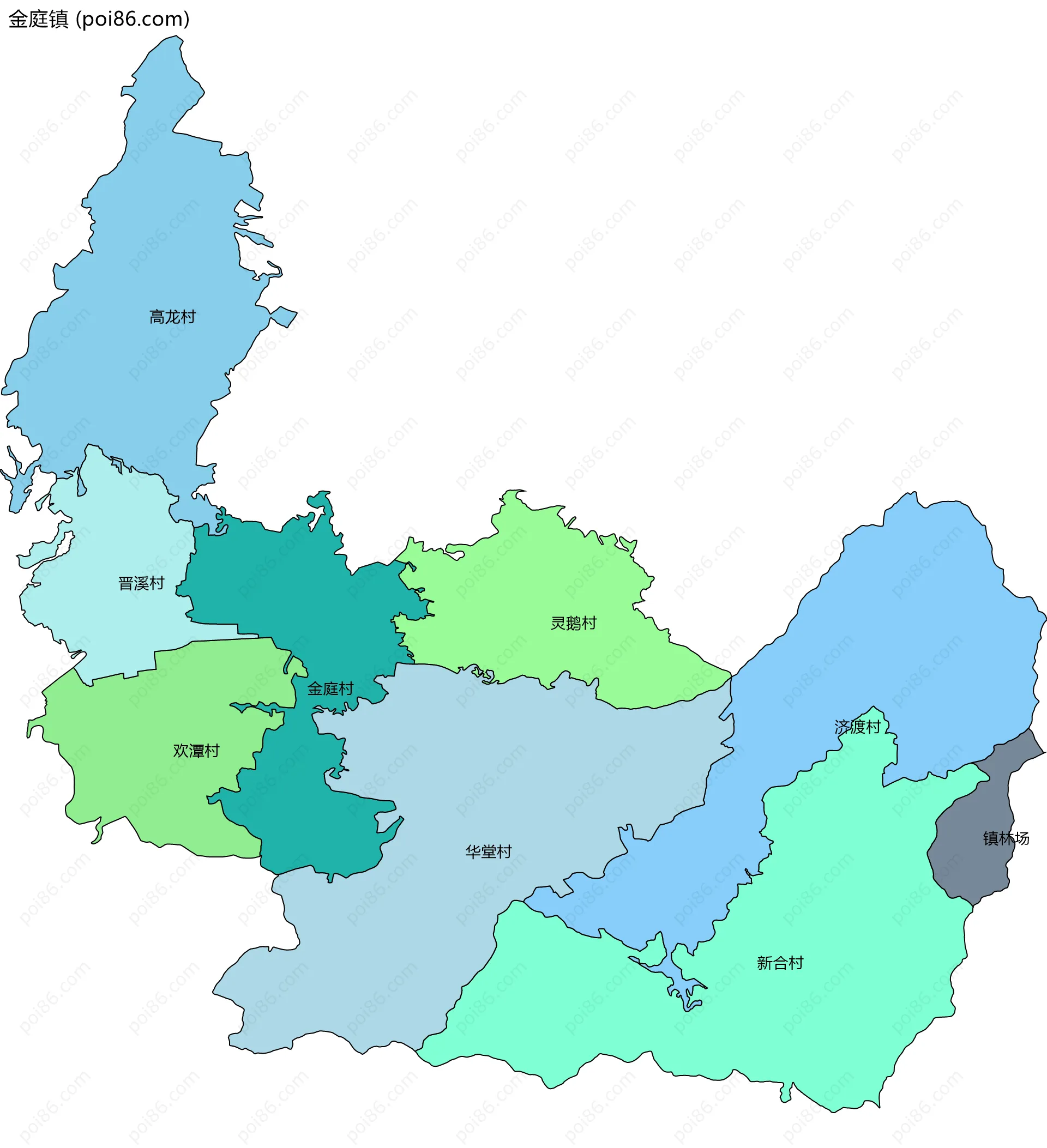 金庭镇边界地图(五级行政区划)