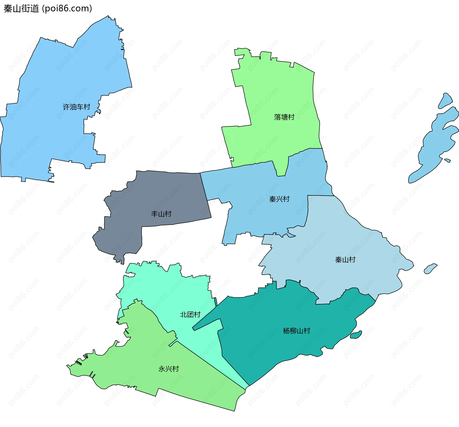 秦山街道边界地图(五级行政区划)