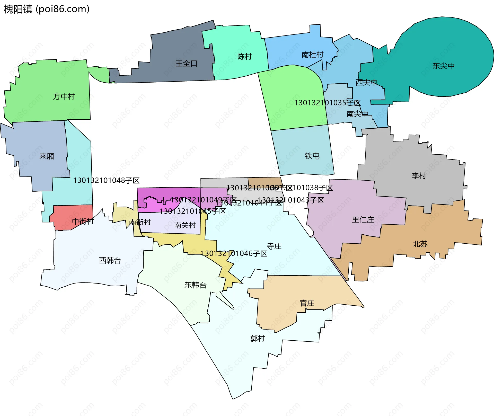 槐阳镇边界地图(五级行政区划)