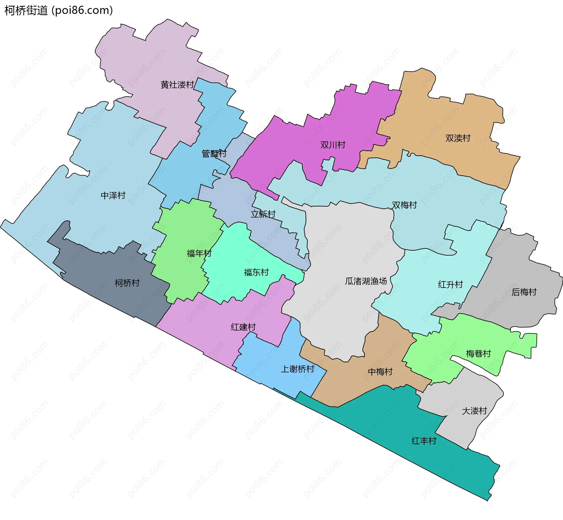 柯桥街道边界地图(五级行政区划)