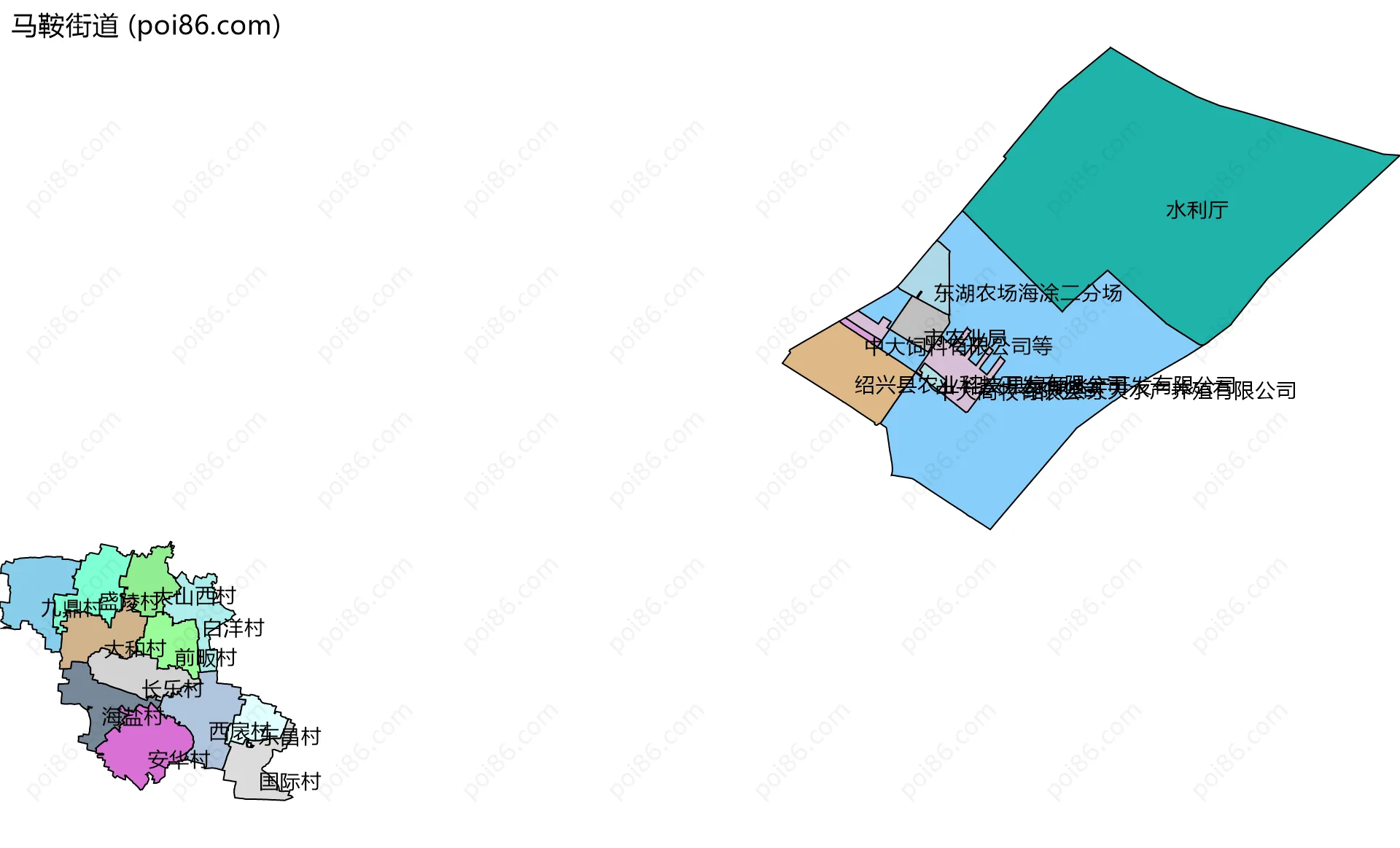 马鞍街道边界地图(五级行政区划)