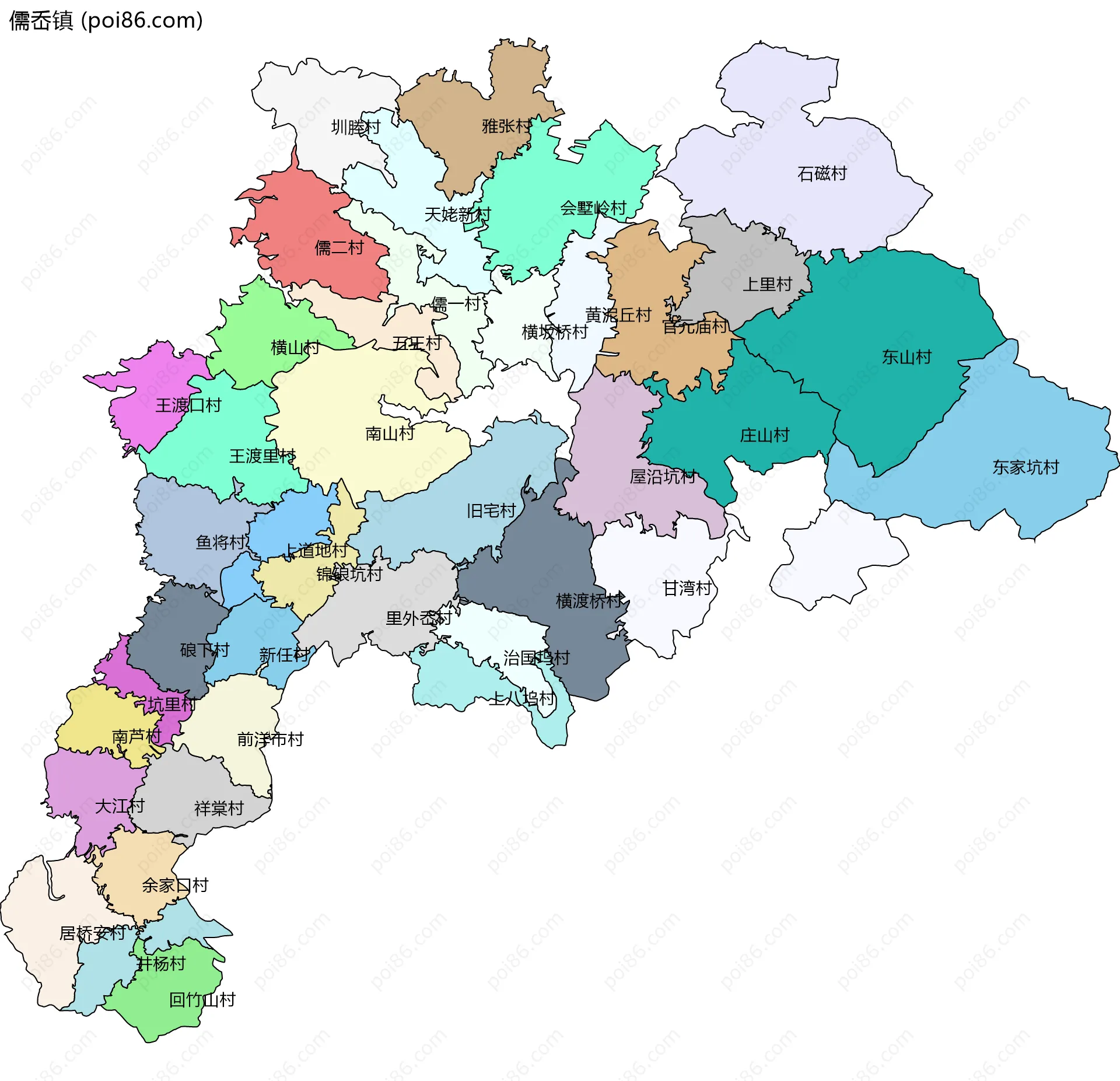 儒岙镇边界地图(五级行政区划)